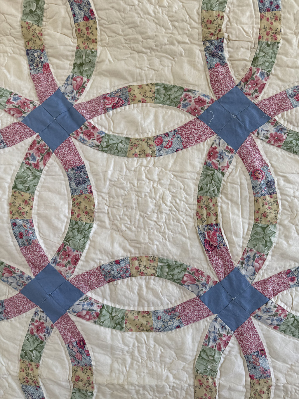 Vintage Quilt Double Wedding Ring Feed Sack