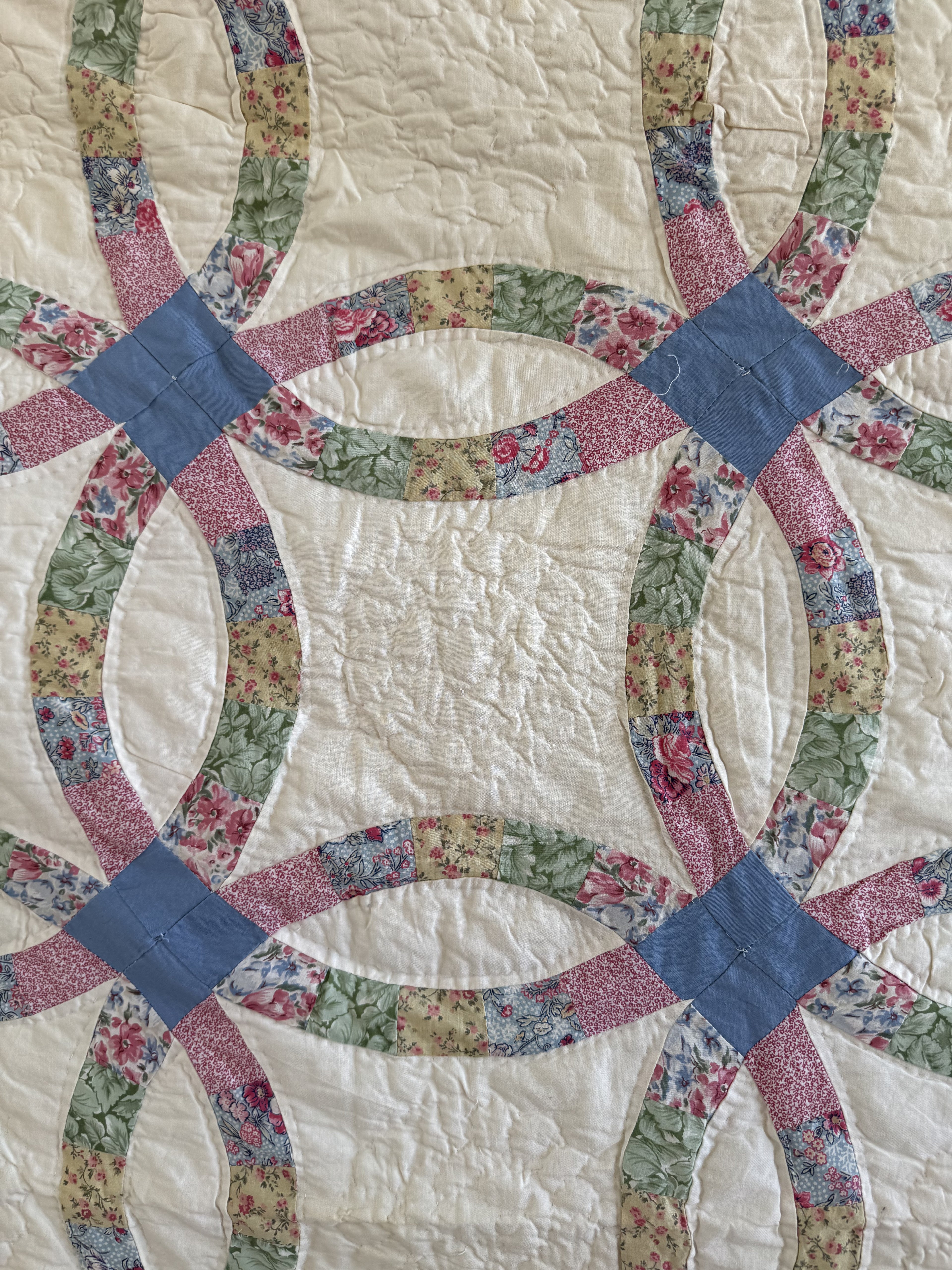 Vintage Quilt Double Wedding Ring Feed Sack