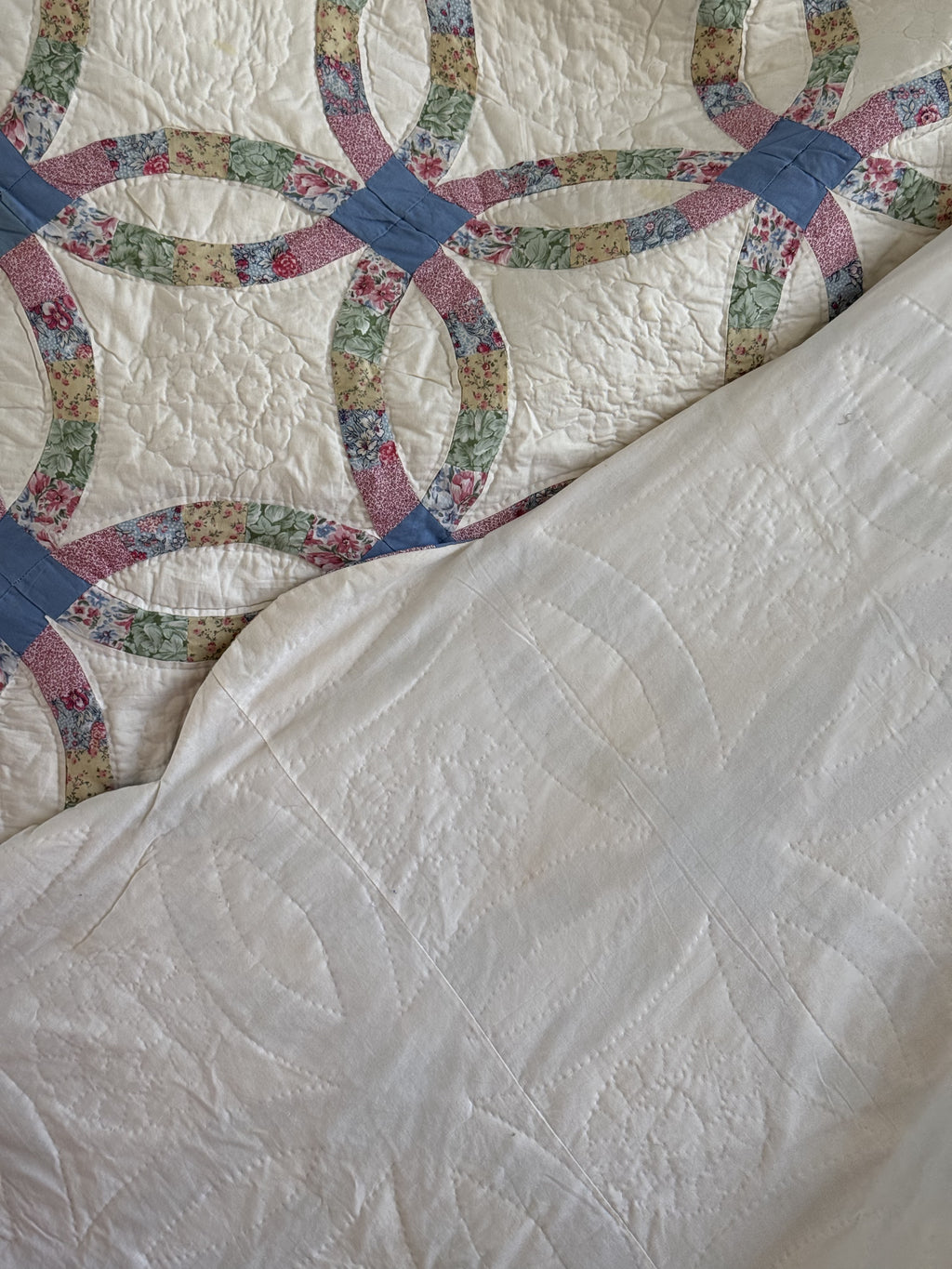 Vintage Quilt Double Wedding Ring Feed Sack