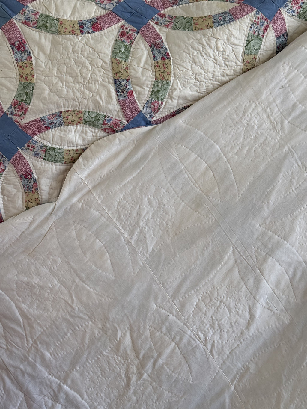 Vintage Quilt Double Wedding Ring Feed Sack