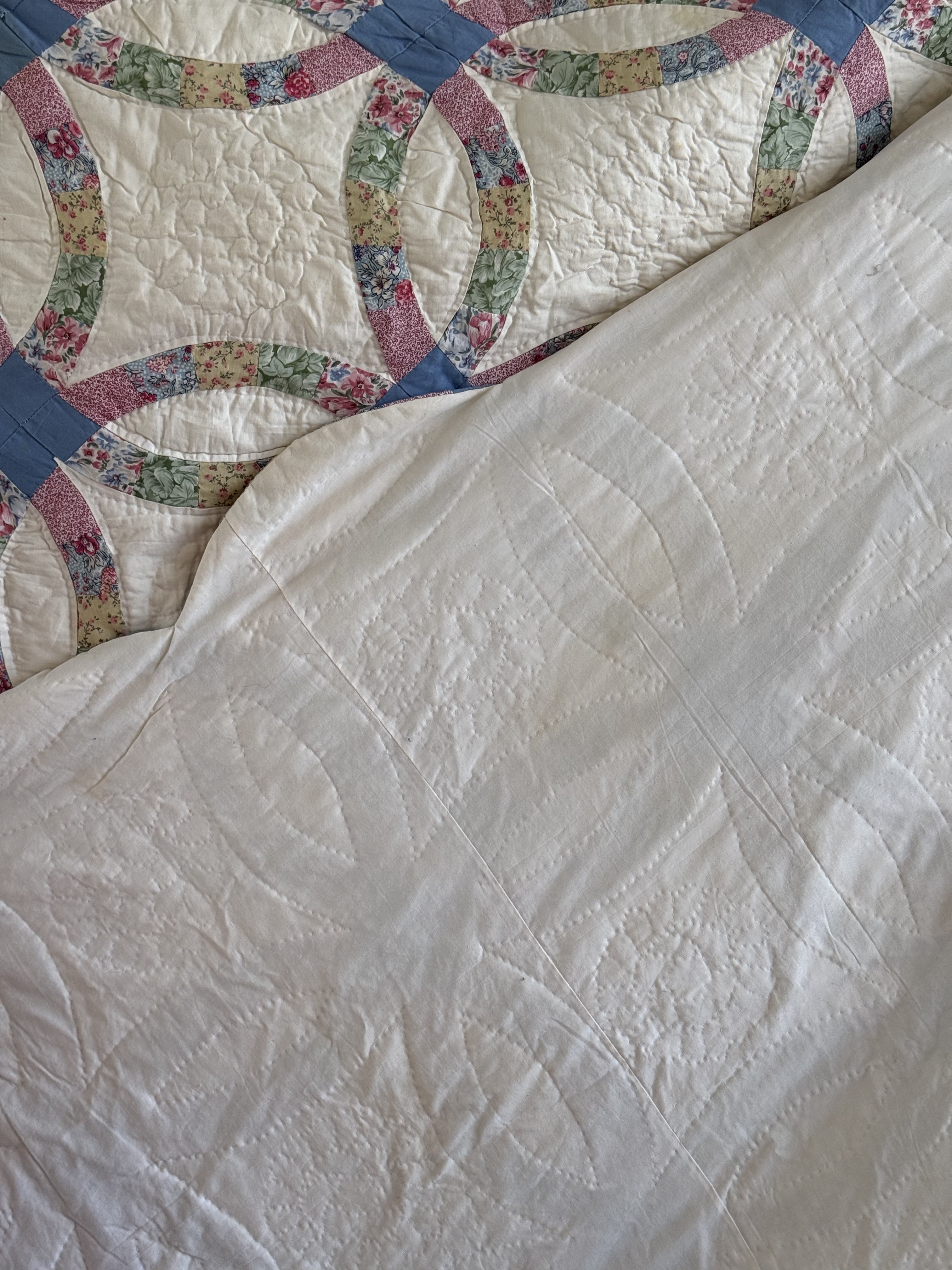 Vintage Quilt Double Wedding Ring Feed Sack
