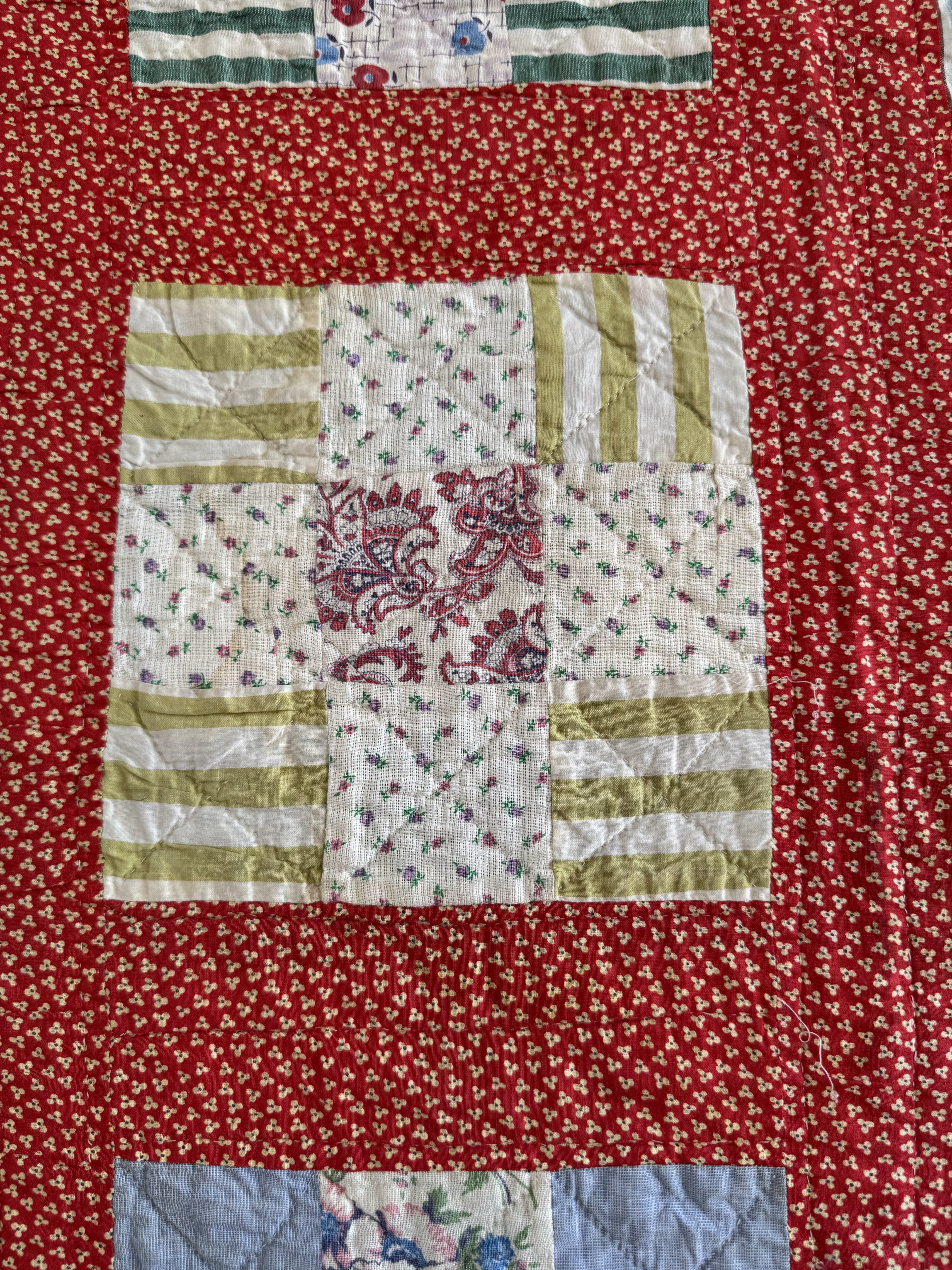 Vintage Quilt Red Calico Nine Patch