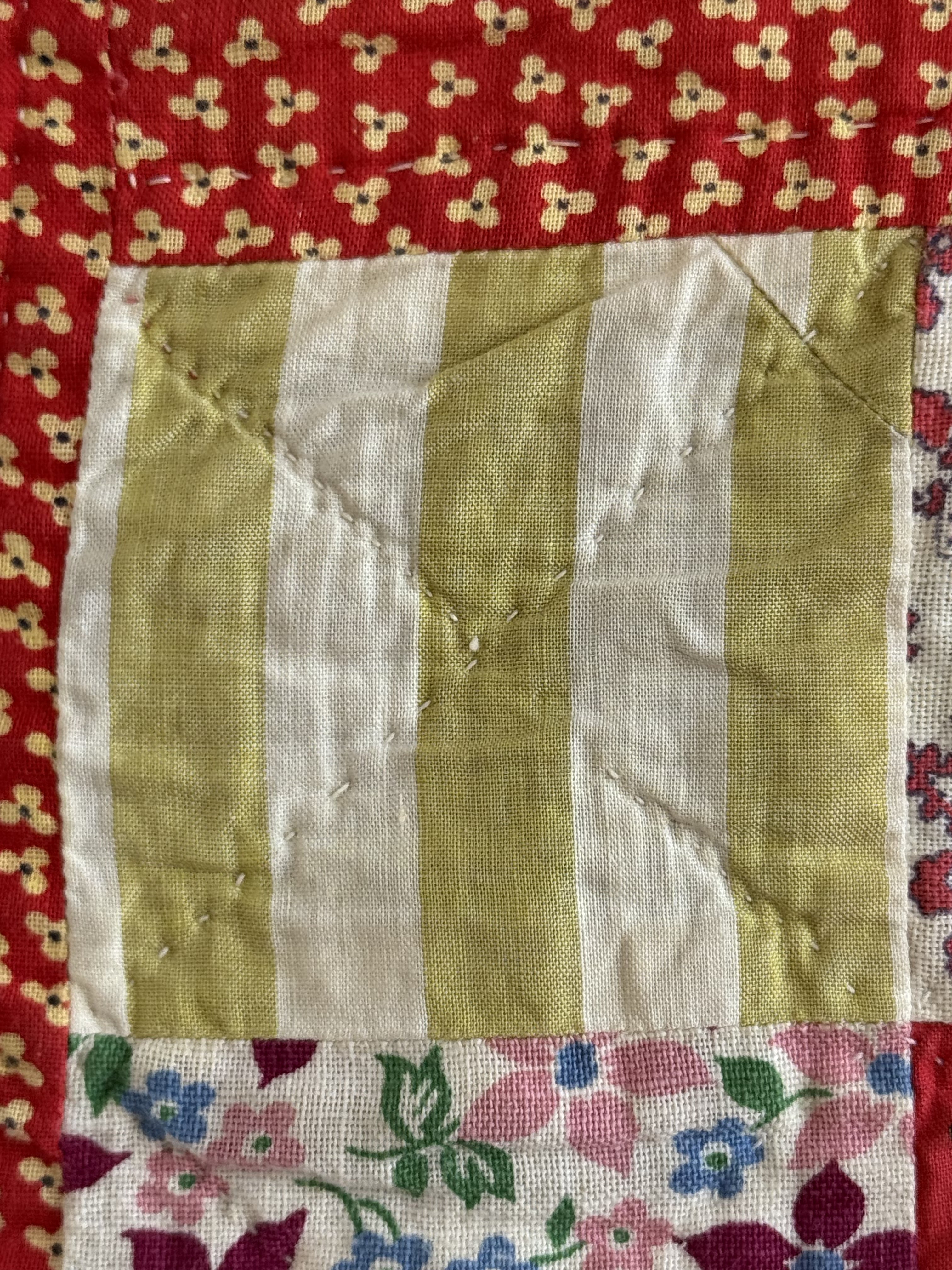 Vintage Quilt Red Calico Nine Patch