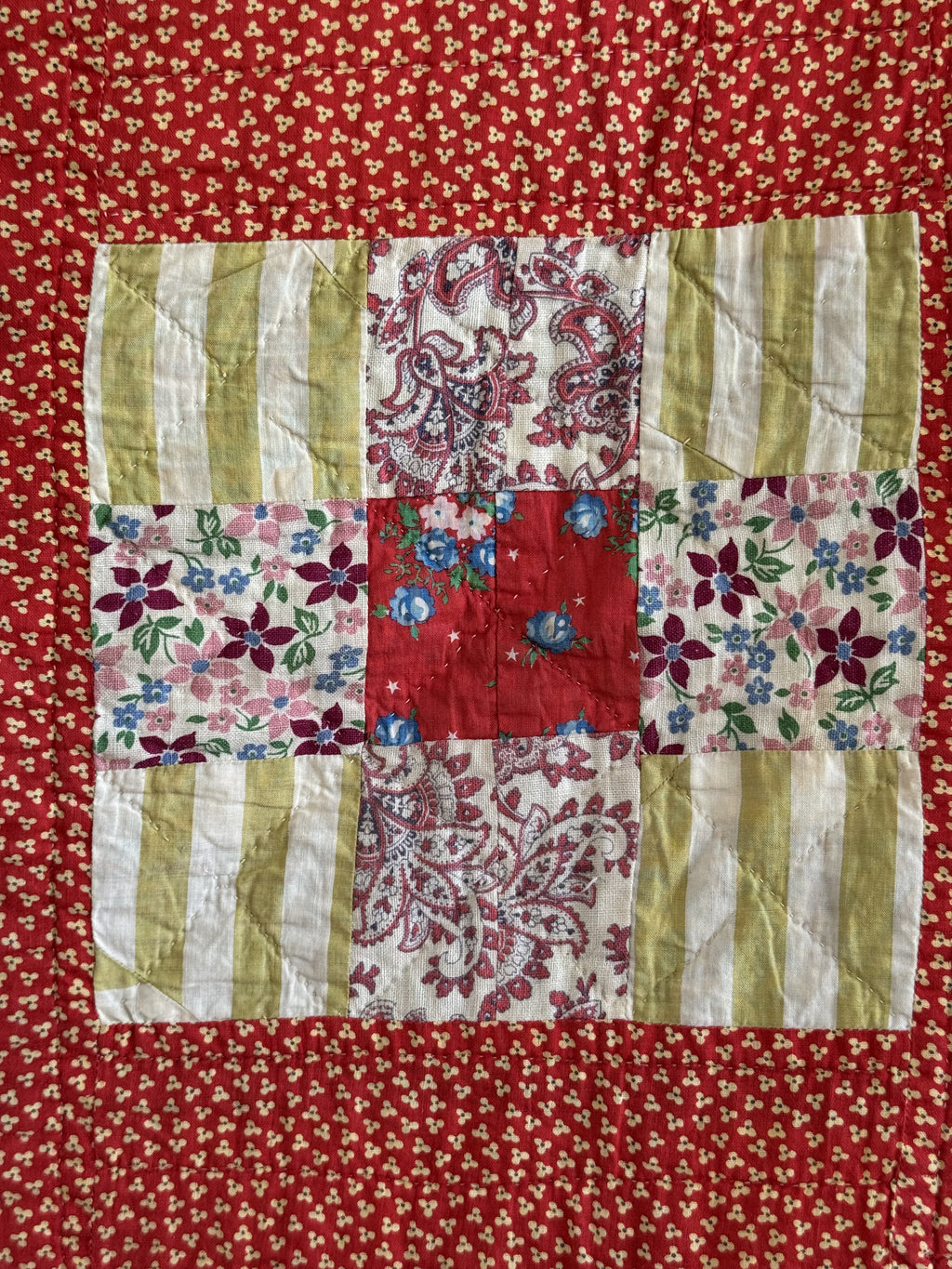 Vintage Quilt Red Calico Nine Patch