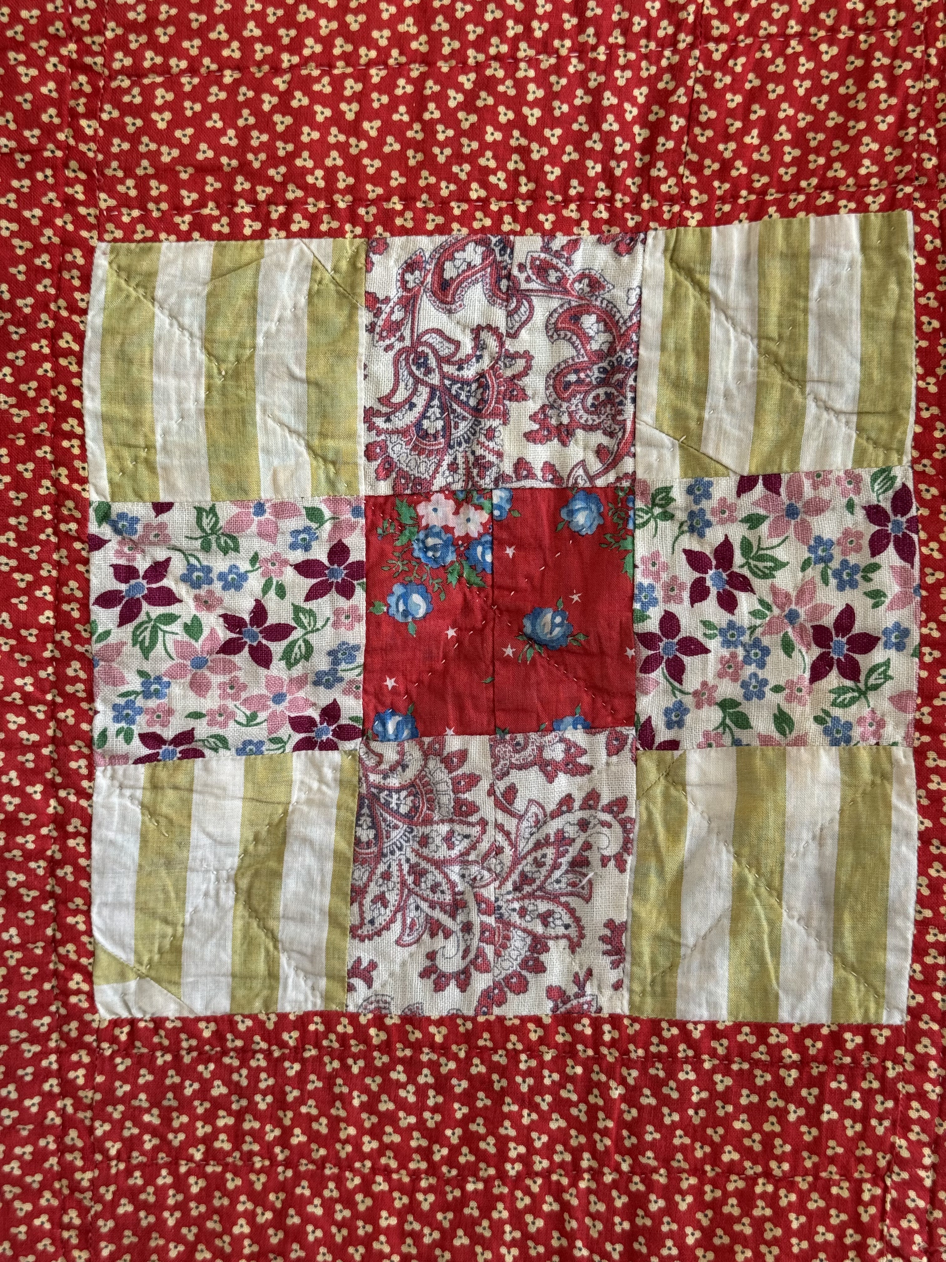 Vintage Quilt Red Calico Nine Patch