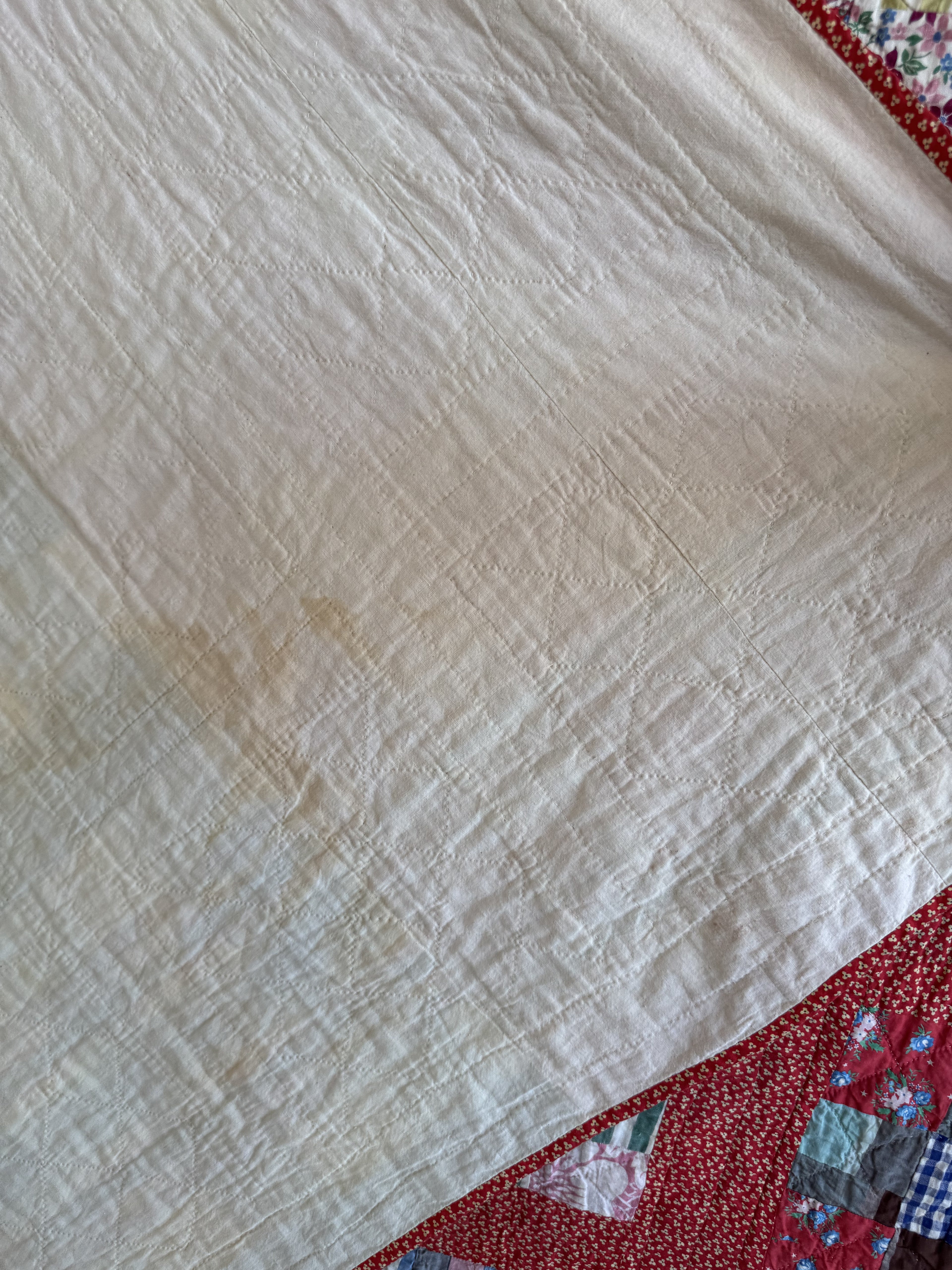 Vintage Quilt Red Calico Nine Patch