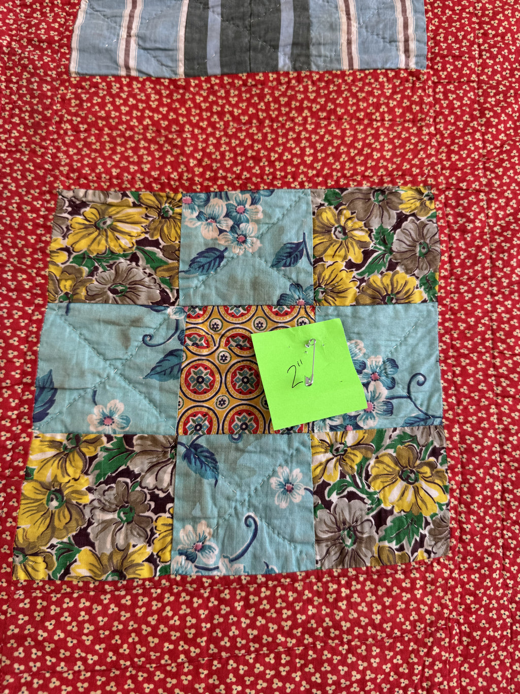 Vintage Quilt Red Calico Nine Patch