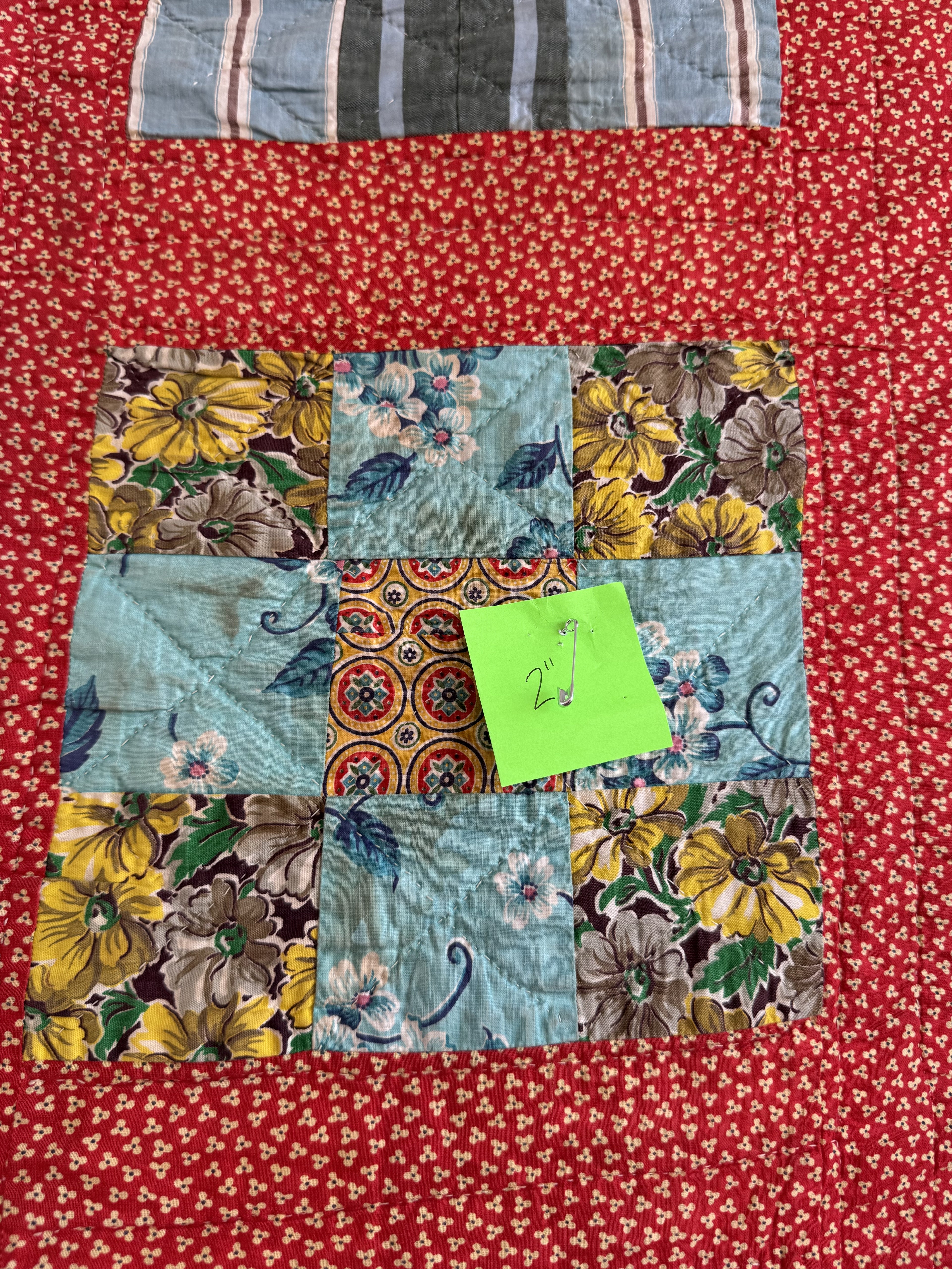 Vintage Quilt Red Calico Nine Patch