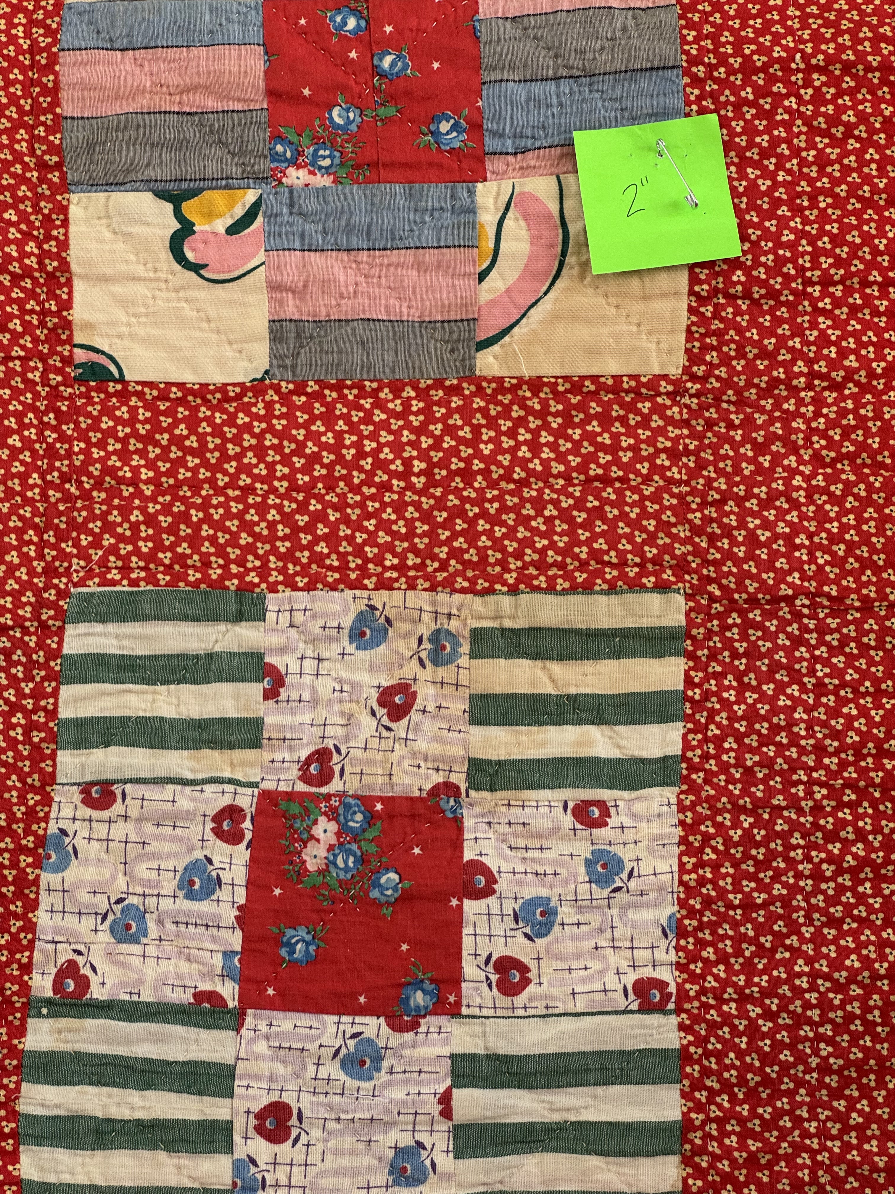 Vintage Quilt Red Calico Nine Patch