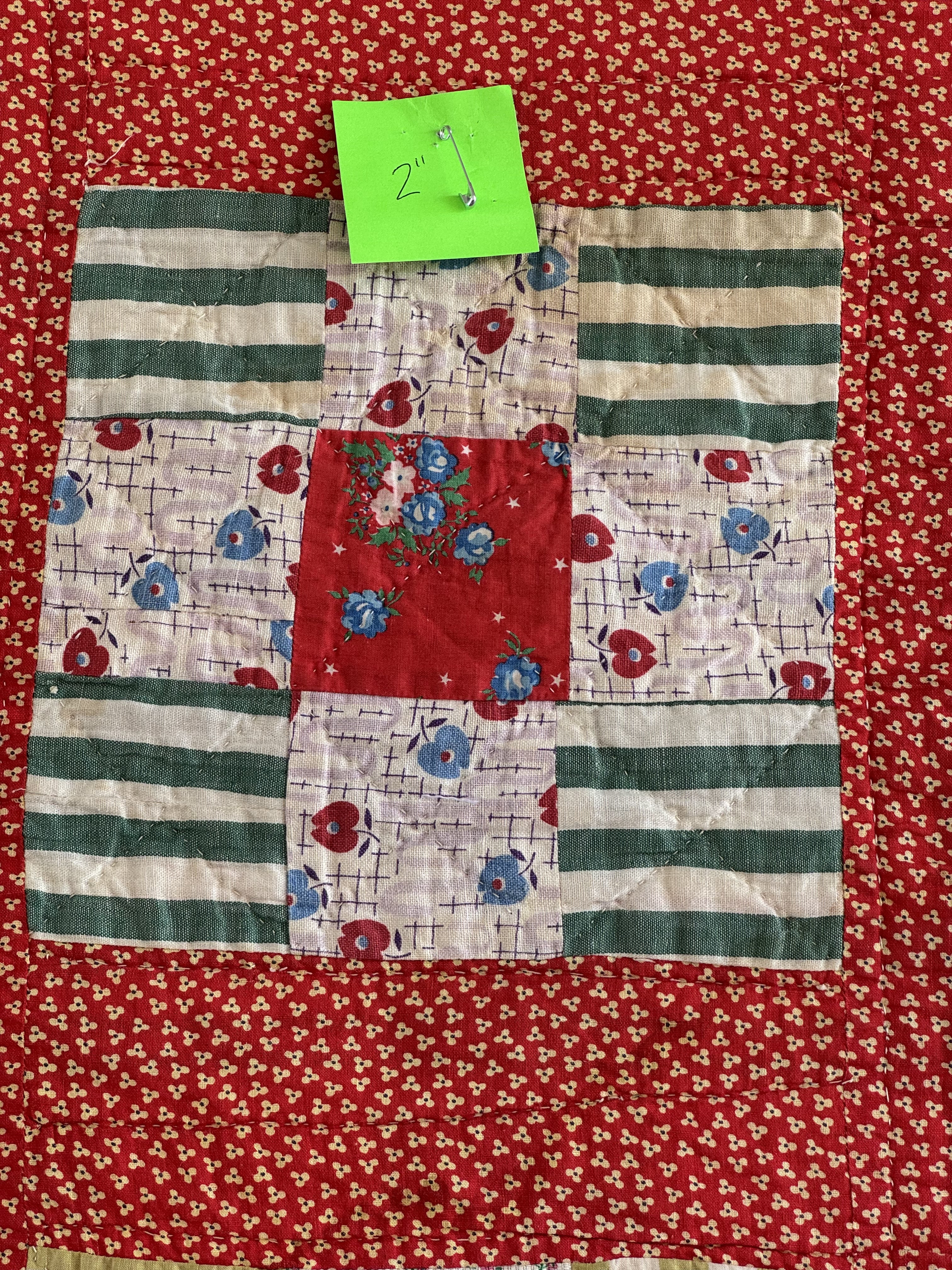Vintage Quilt Red Calico Nine Patch