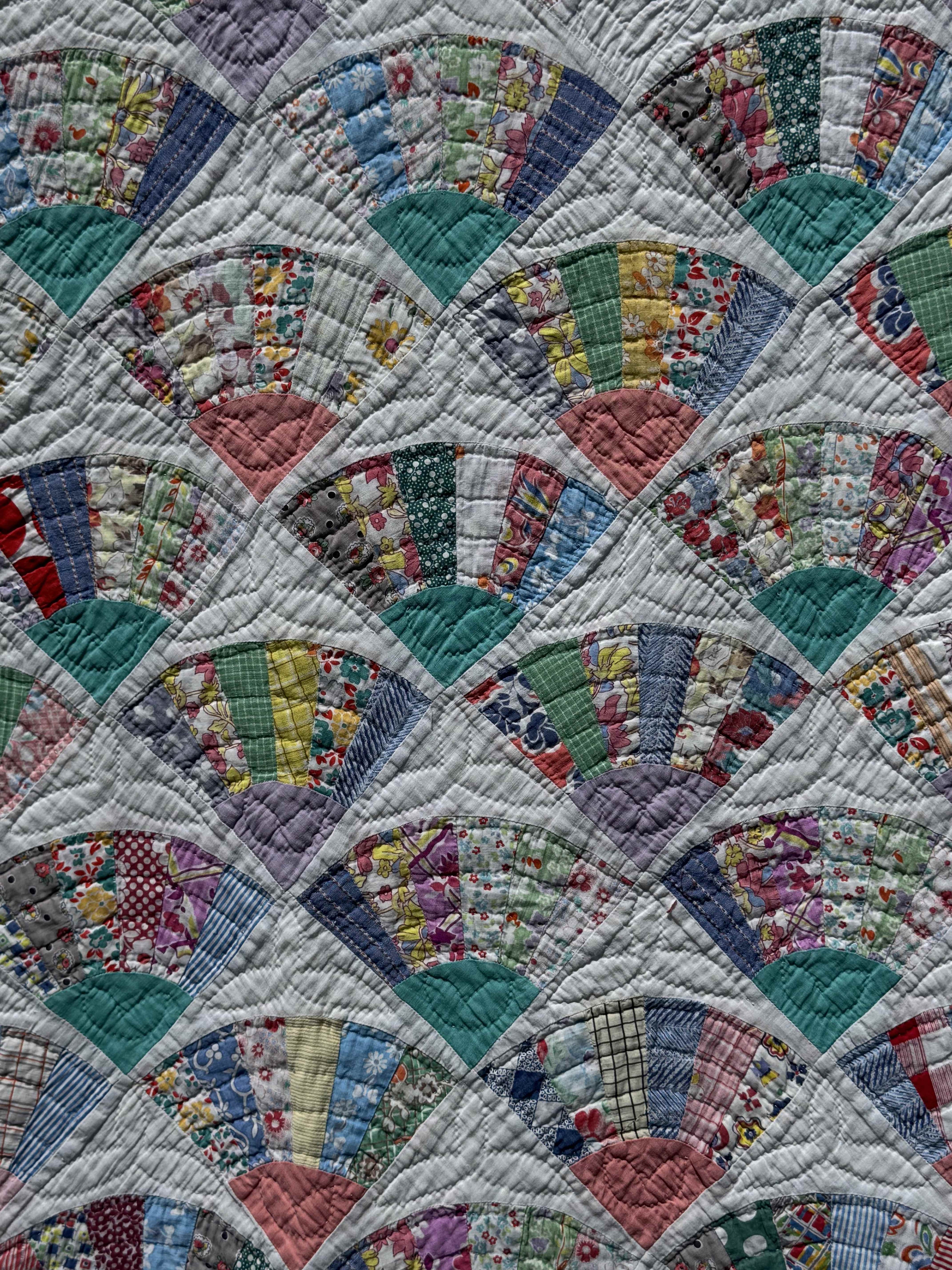 Vintage Quilt Grandmother's Fan Feed Sack