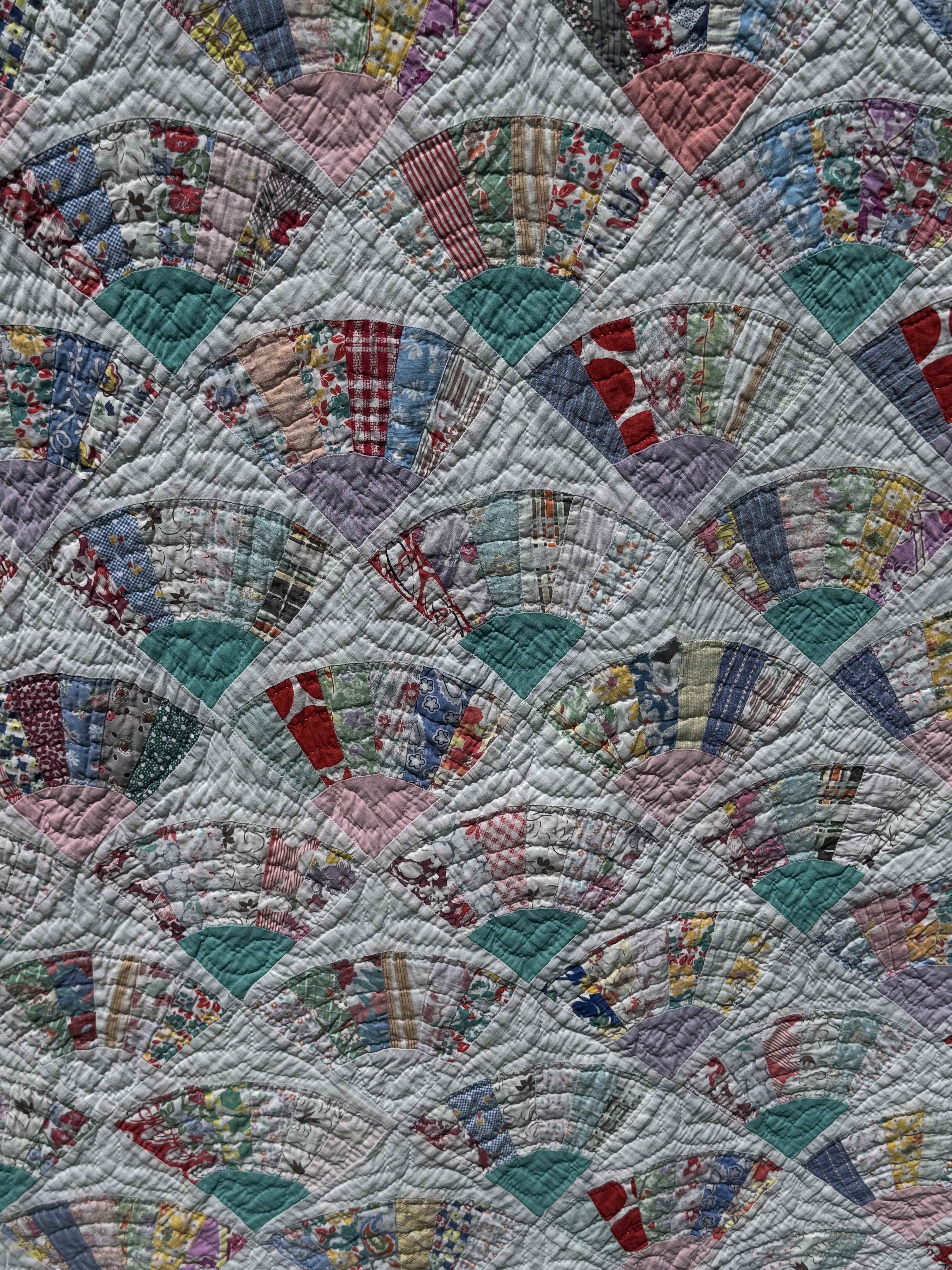 Vintage Quilt Grandmother's Fan Feed Sack