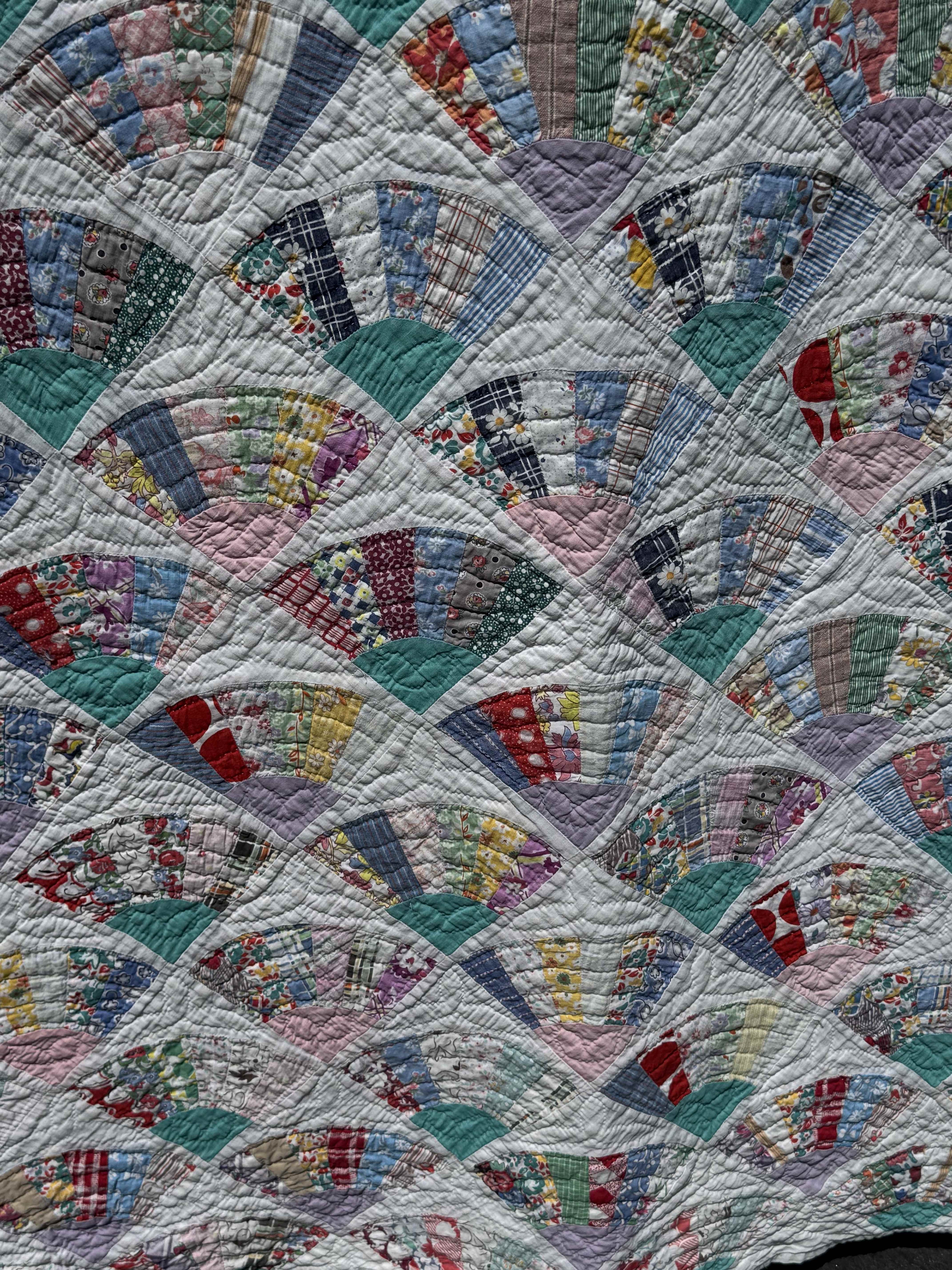 Vintage Quilt Grandmother's Fan Feed Sack