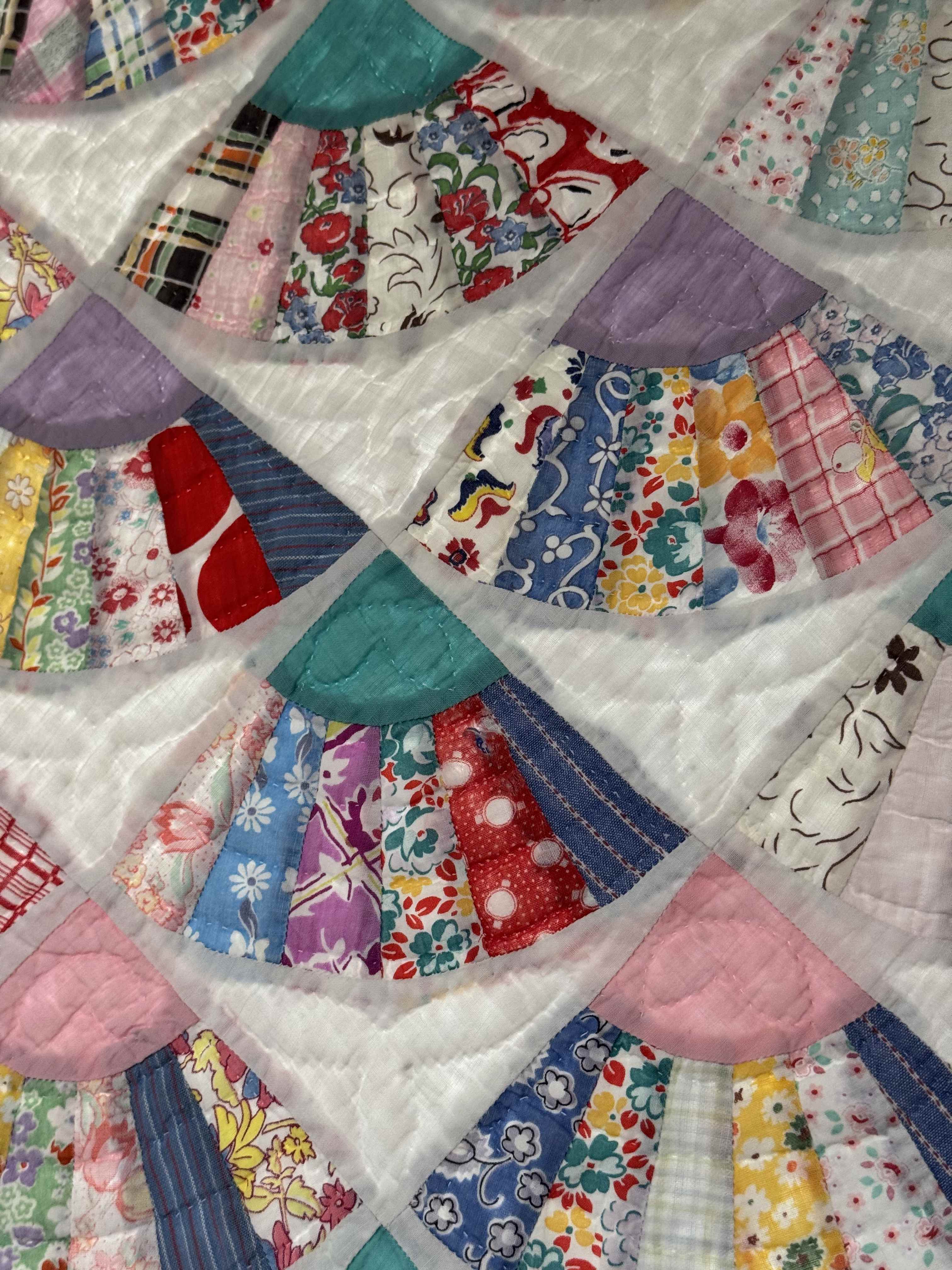 Vintage Quilt Grandmother's Fan Feed Sack