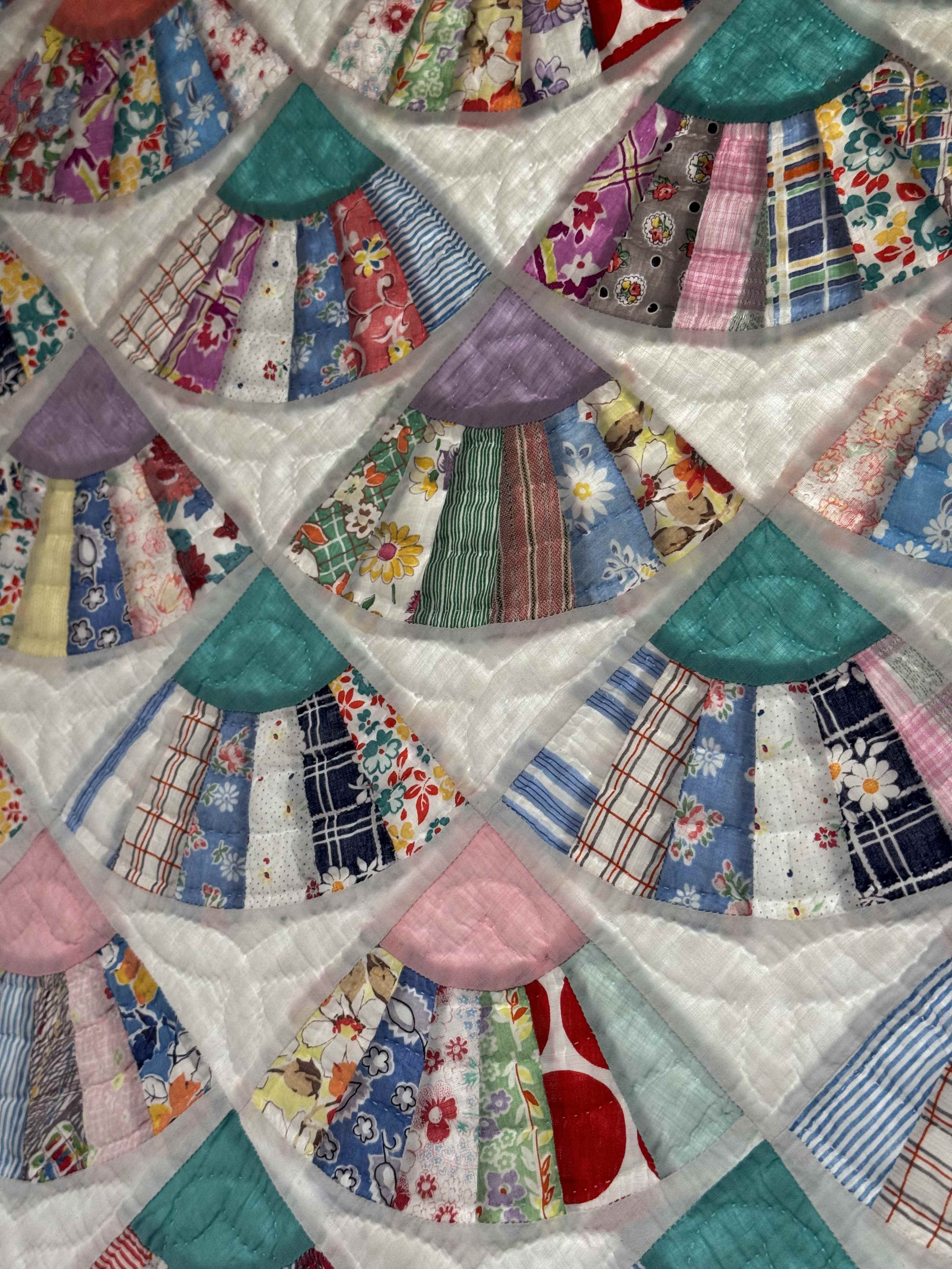Vintage Quilt Grandmother's Fan Feed Sack