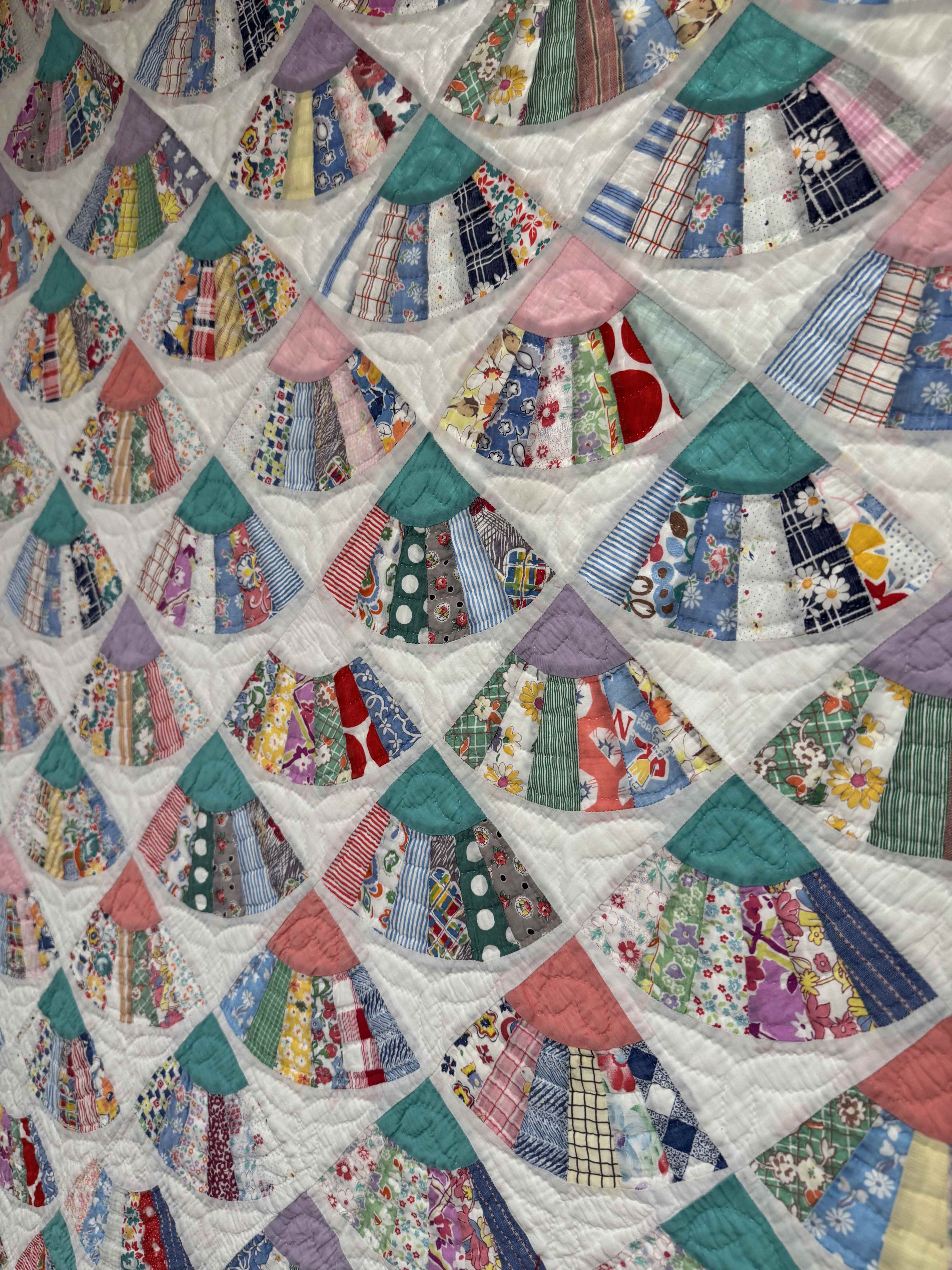 Vintage Quilt Grandmother's Fan Feed Sack