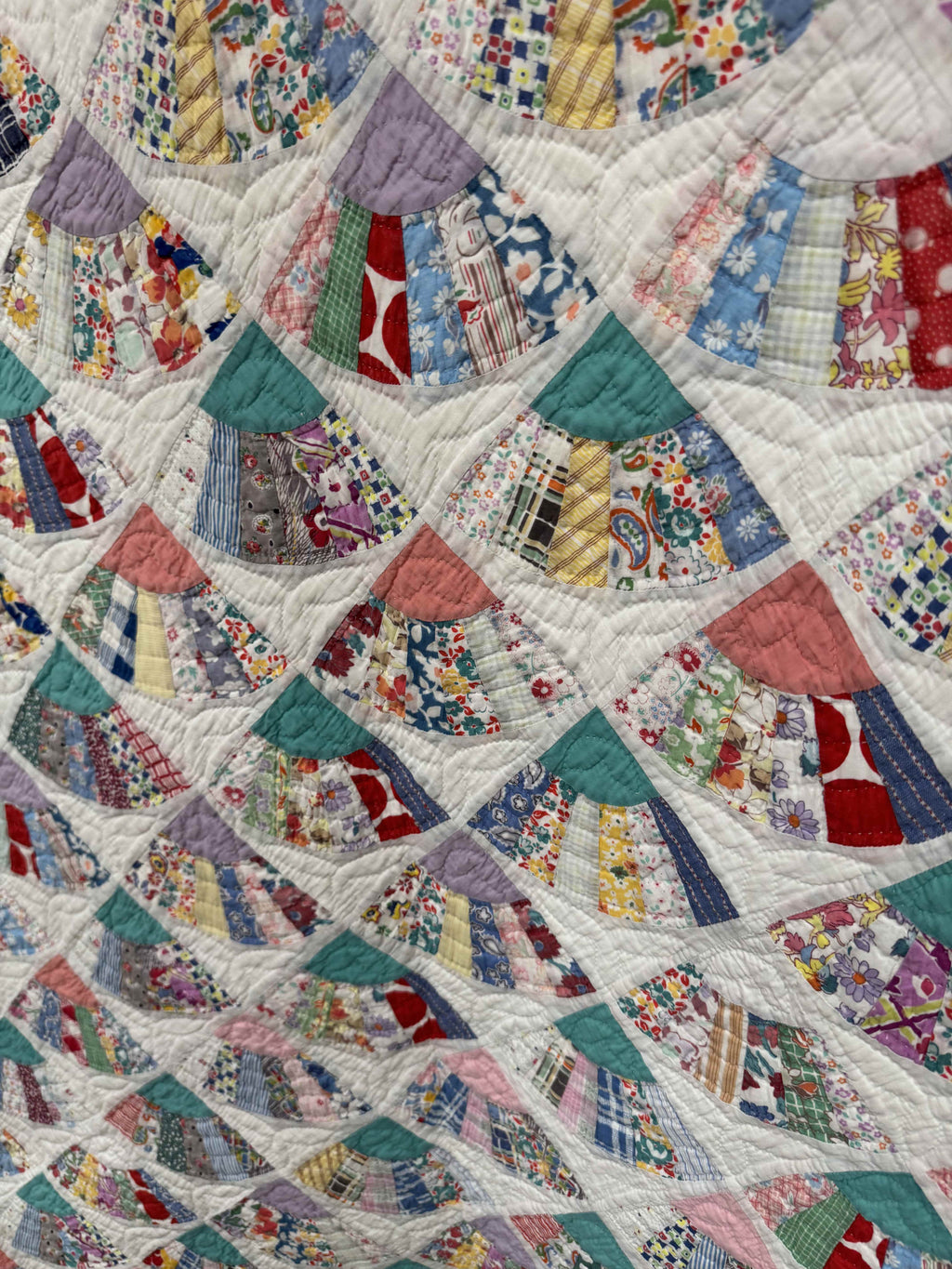 Vintage Quilt Grandmother's Fan Feed Sack