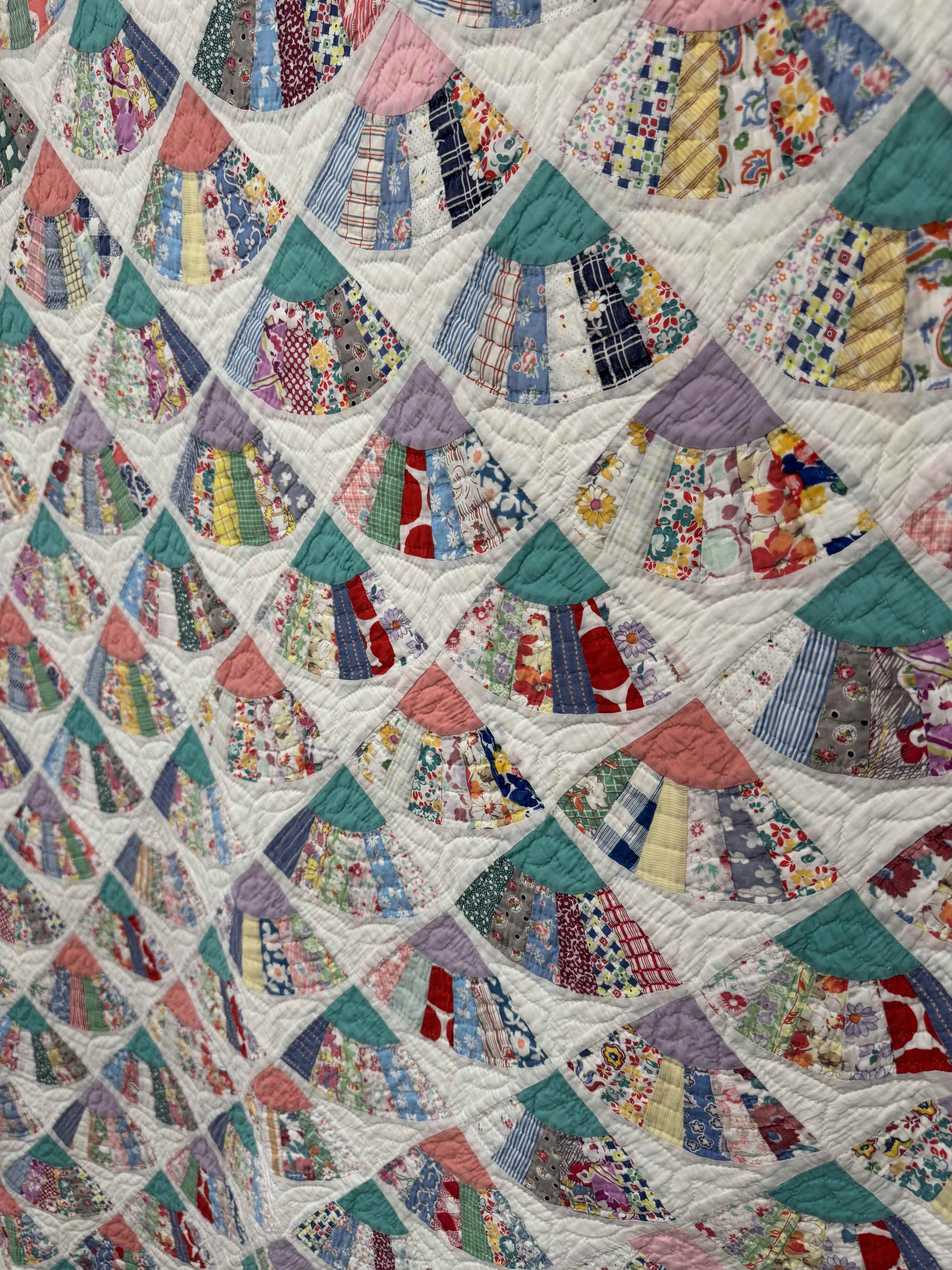 Vintage Quilt Grandmother's Fan Feed Sack