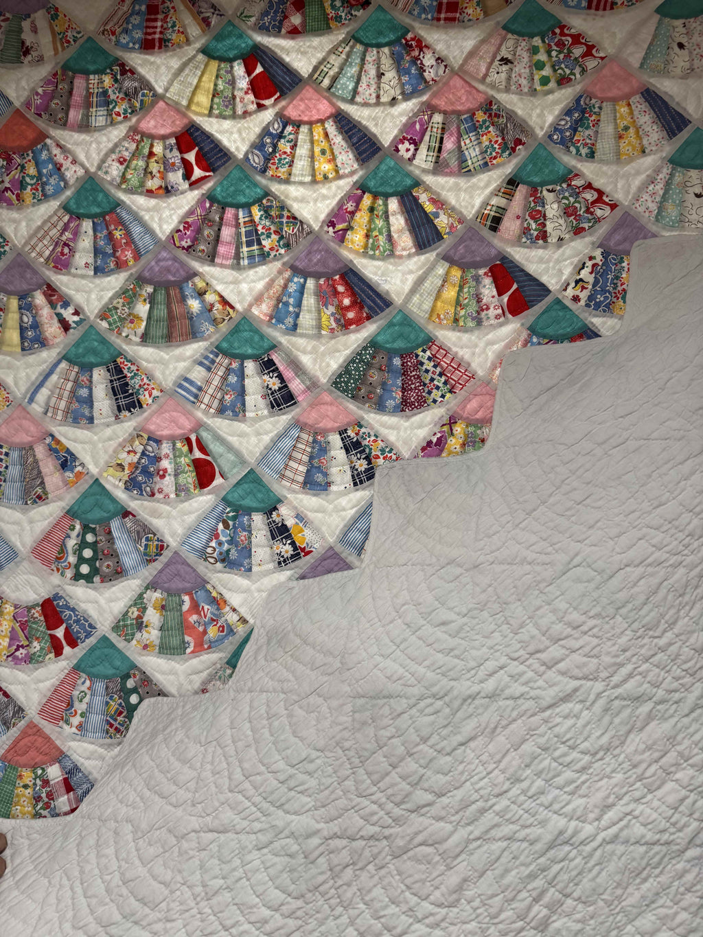 Vintage Quilt Grandmother's Fan Feed Sack