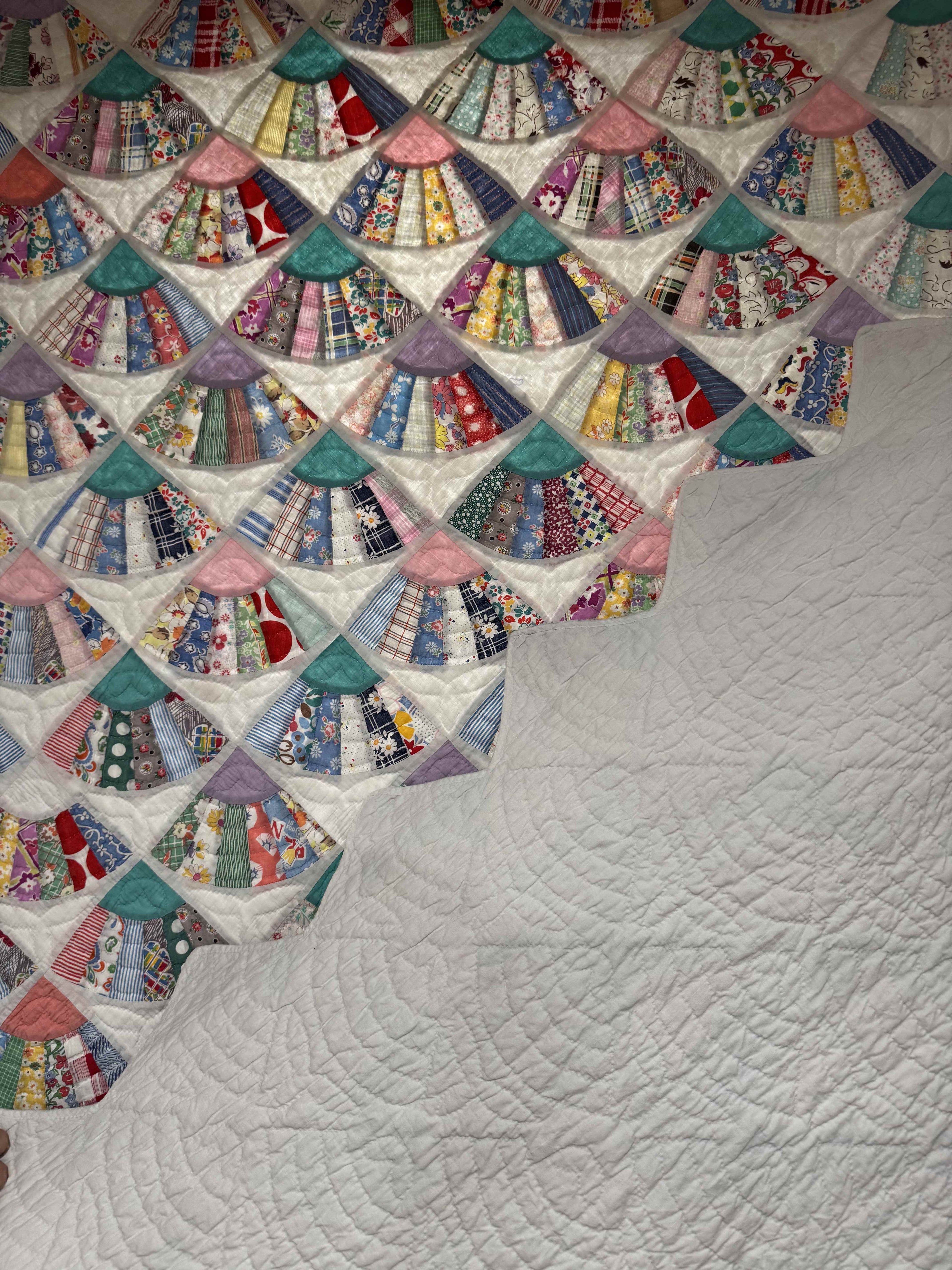 Vintage Quilt Grandmother's Fan Feed Sack