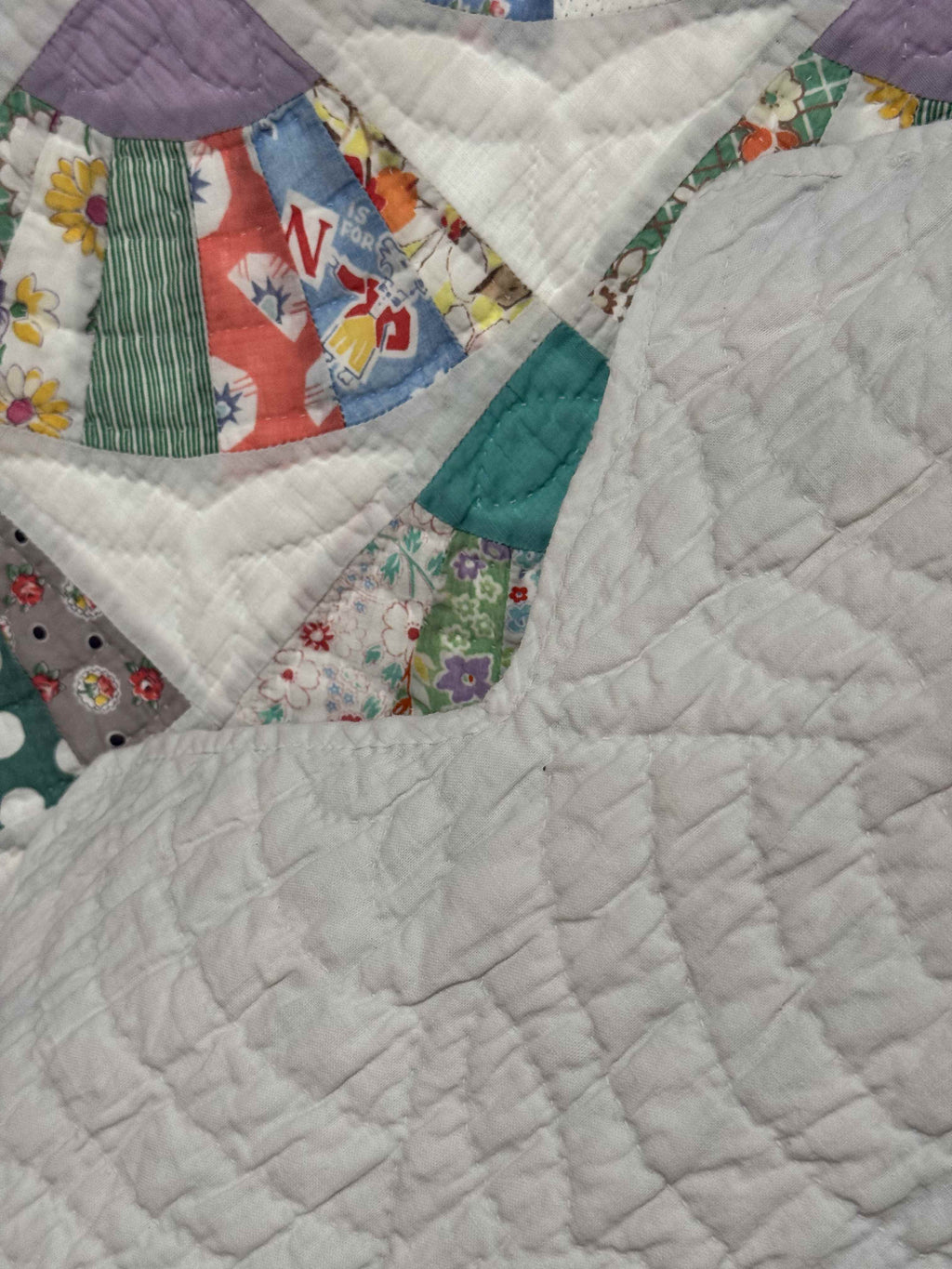 Vintage Quilt Grandmother's Fan Feed Sack