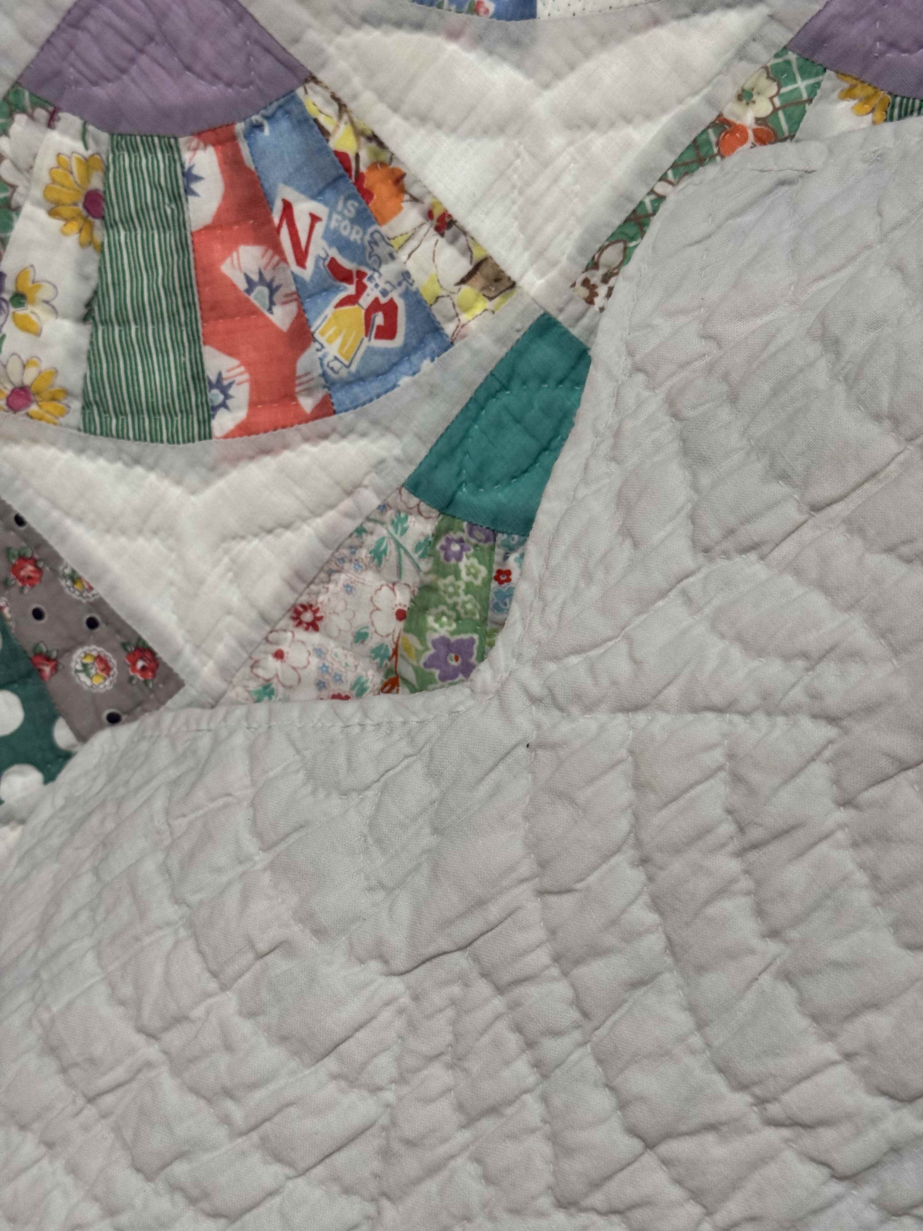 Vintage Quilt Grandmother's Fan Feed Sack