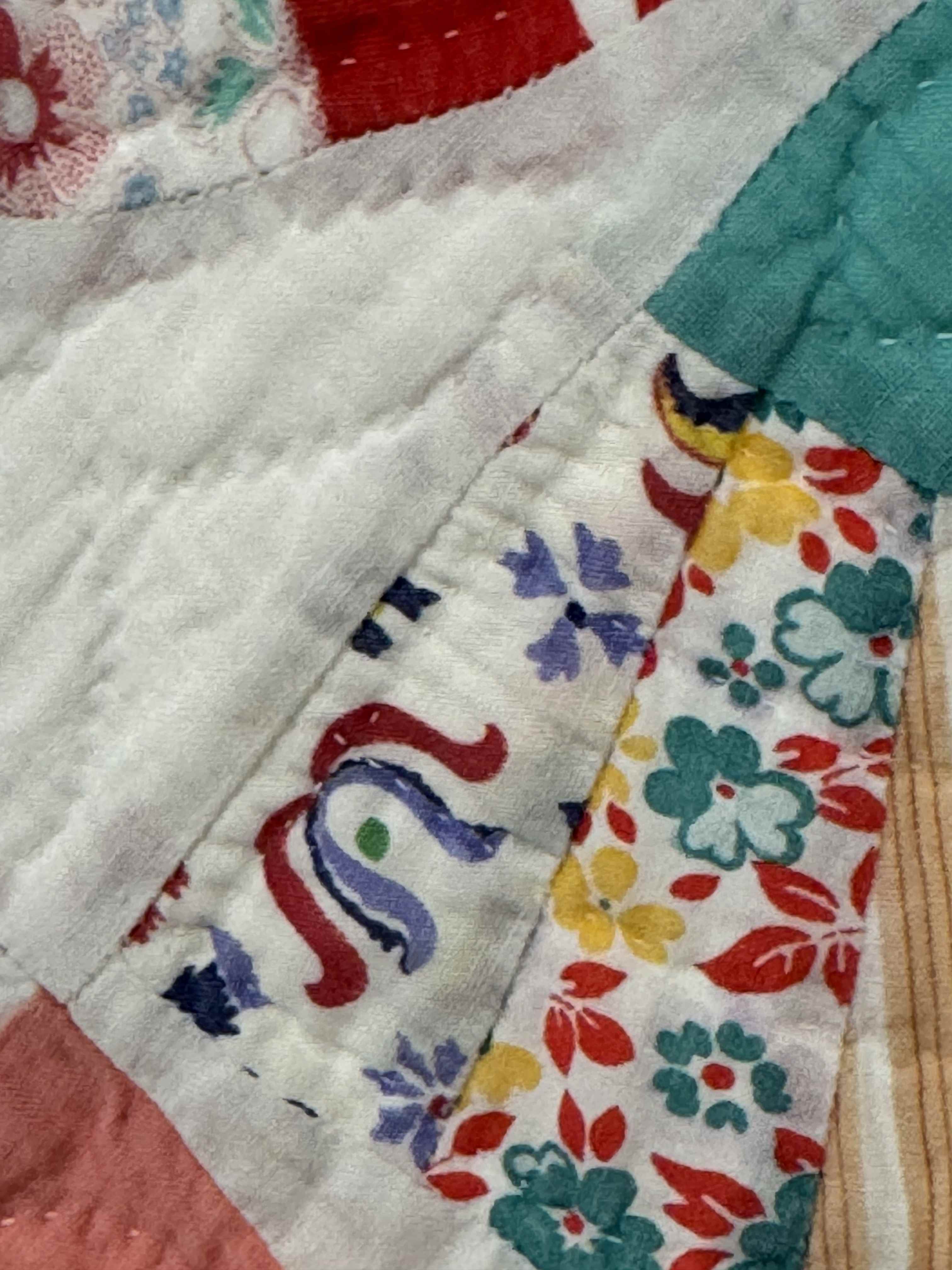 Vintage Quilt Grandmother's Fan Feed Sack