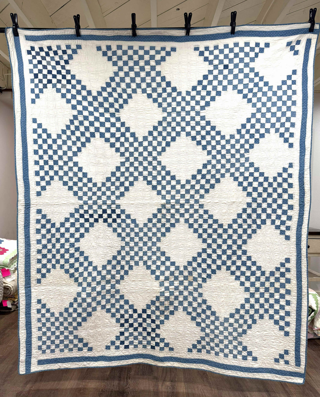 Antique Quilt Cadet Blue Triple Irish Chain