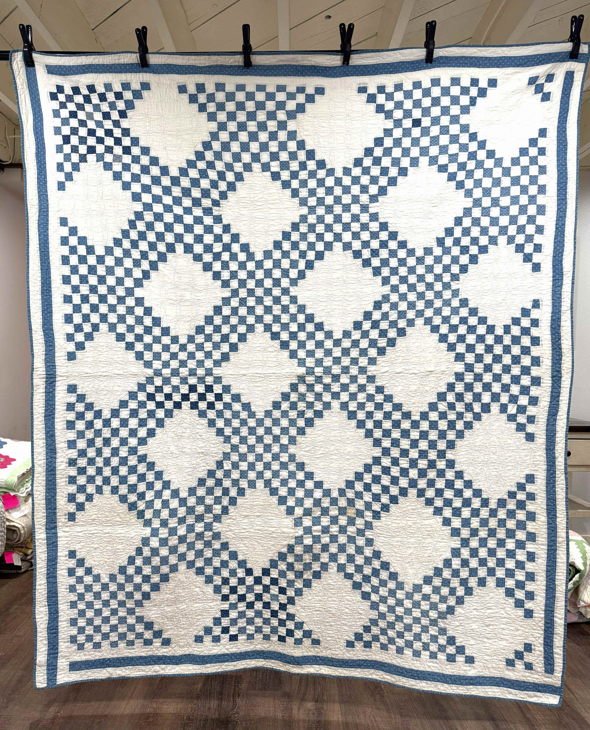 Antique Quilt Cadet Blue Triple Irish Chain