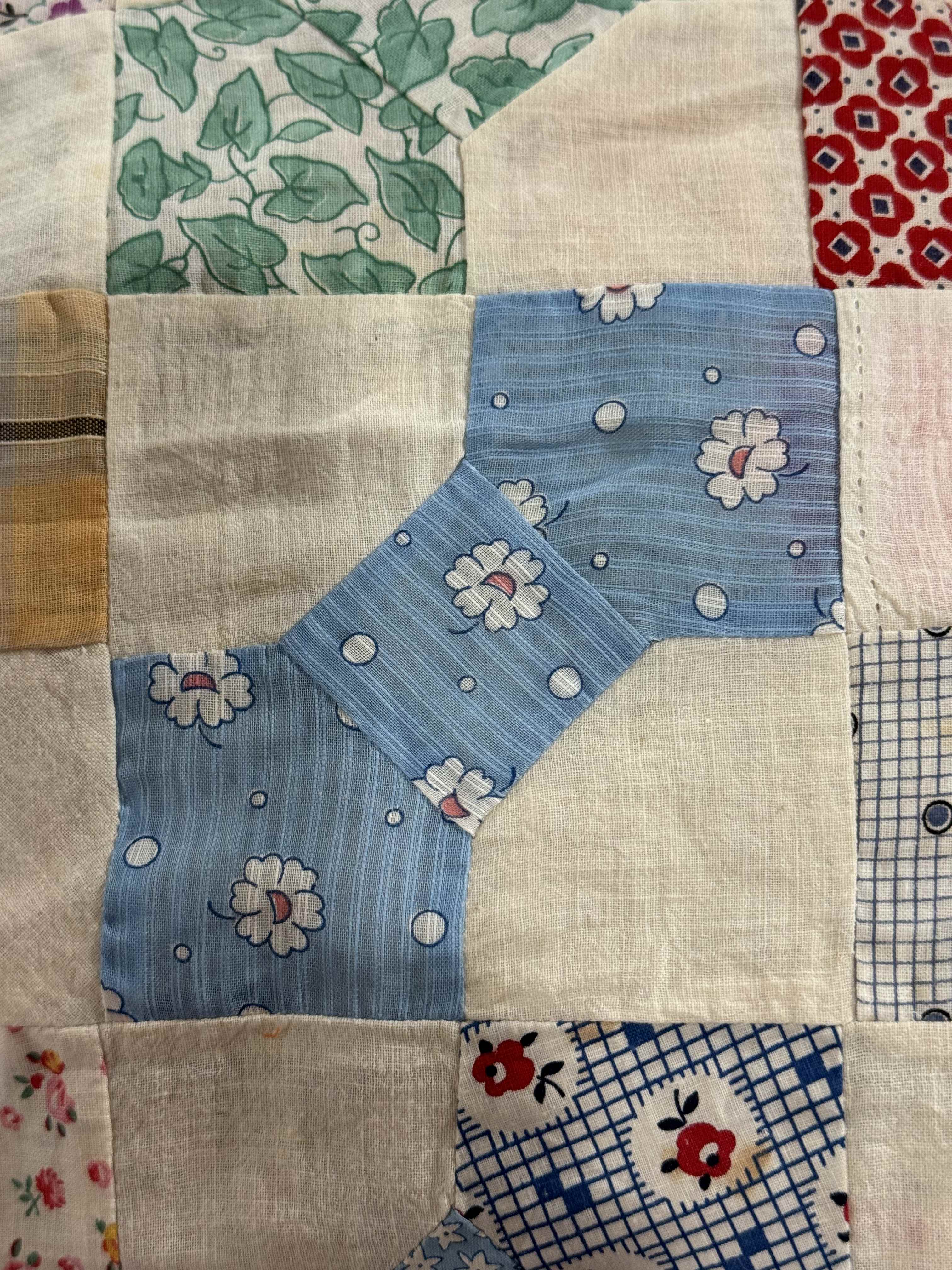 Vintage Quilt Top Snowball Four Patch Feed Sack