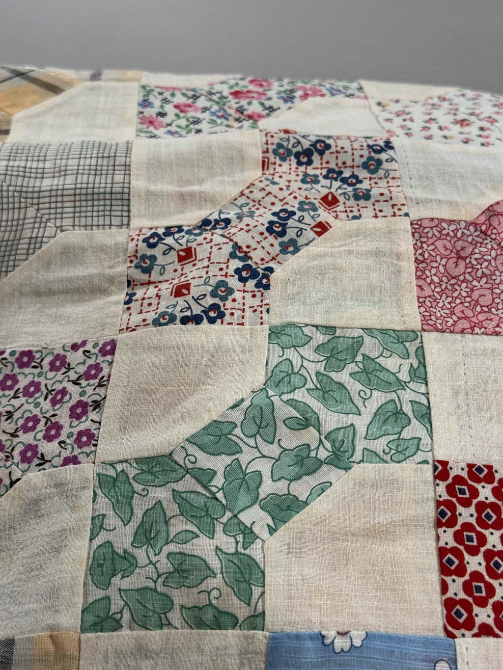 Vintage Quilt Top Snowball Four Patch Feed Sack