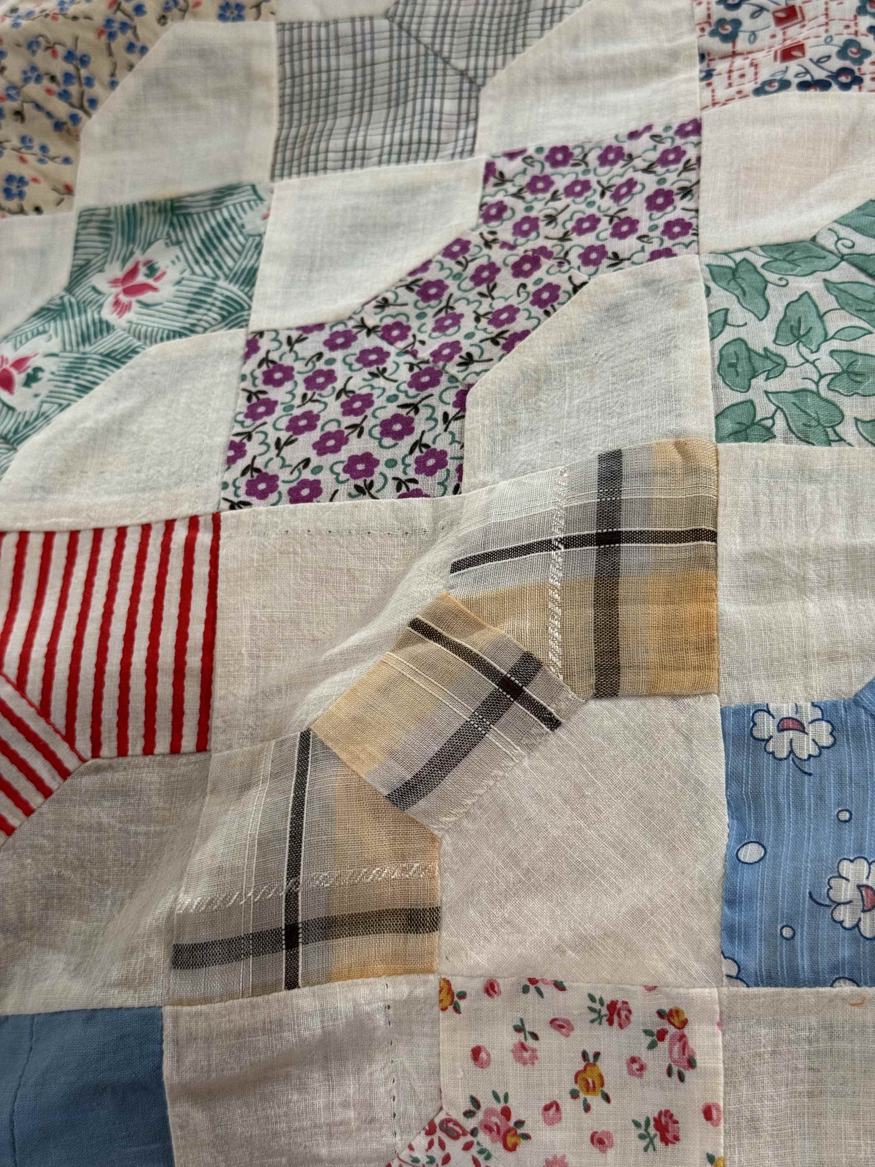 Vintage Quilt Top Snowball Four Patch Feed Sack