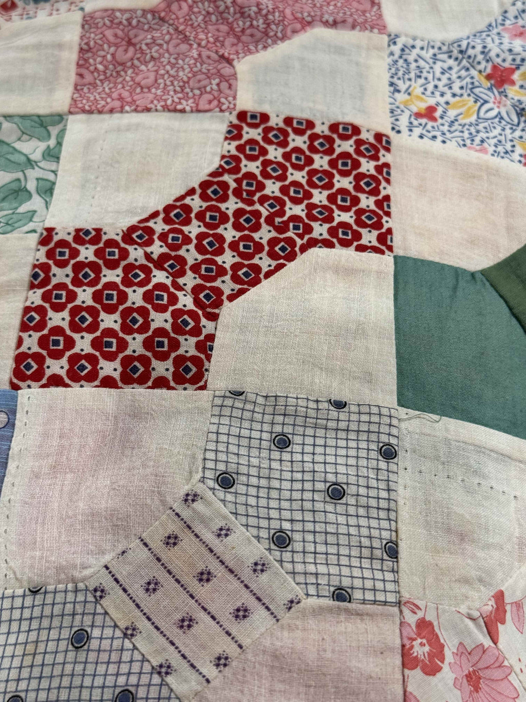 Vintage Quilt Top Snowball Four Patch Feed Sack