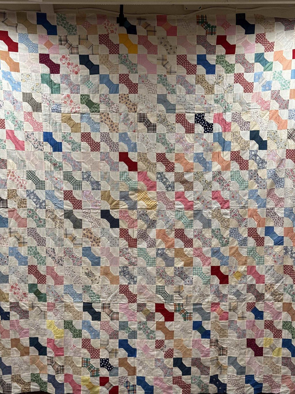 Vintage Quilt Top Snowball Four Patch Feed Sack