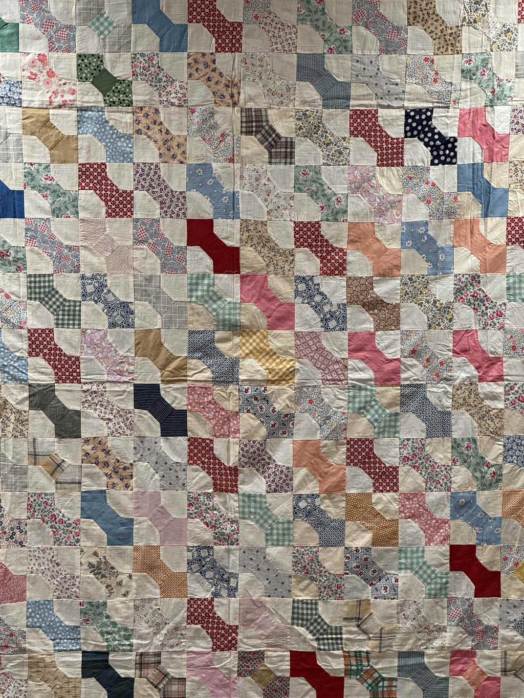 Vintage Quilt Top Snowball Four Patch Feed Sack
