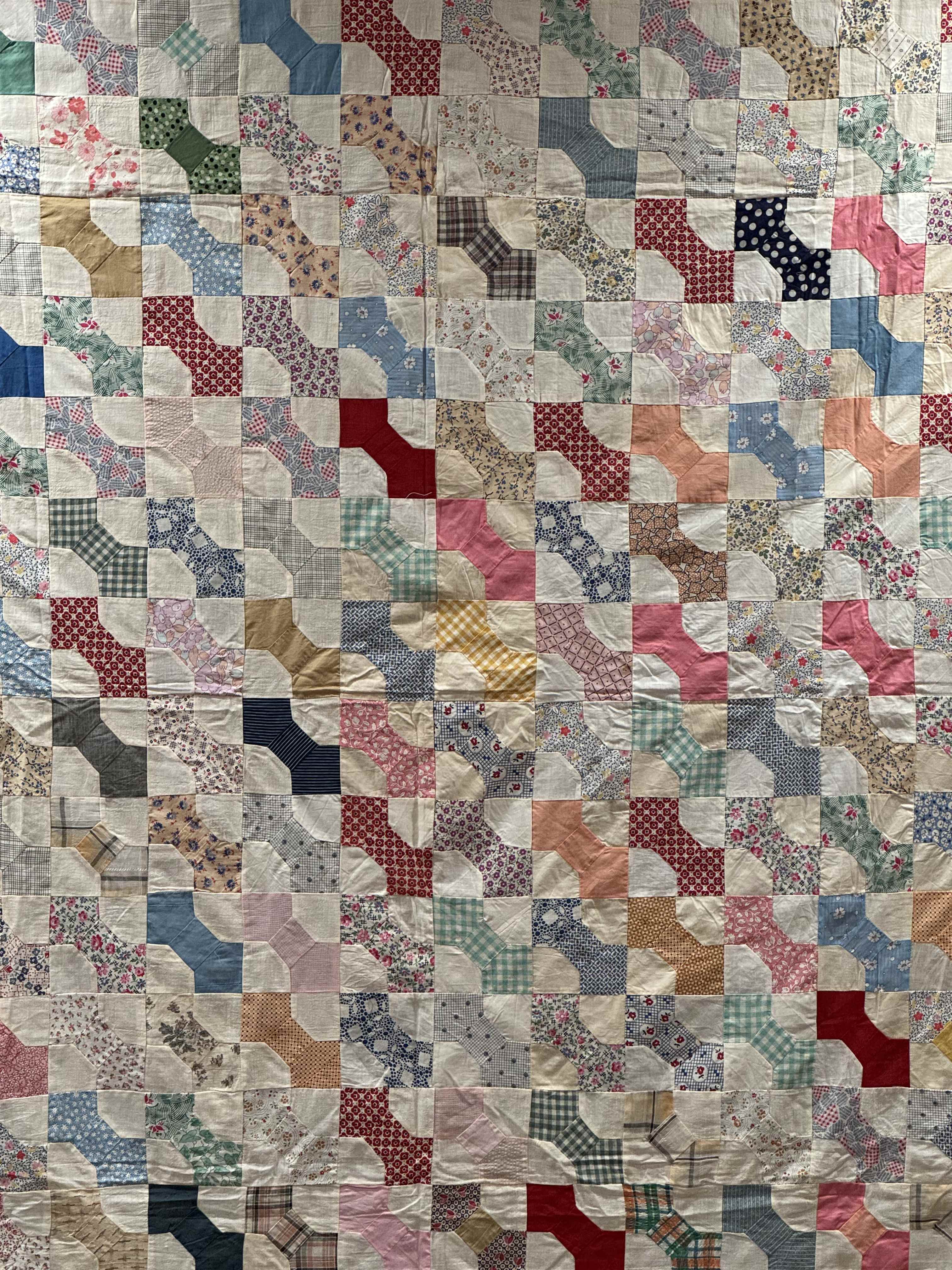 Vintage Quilt Top Snowball Four Patch Feed Sack