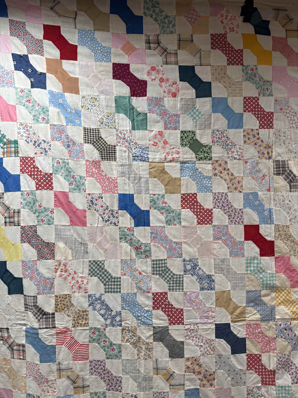 Vintage Quilt Top Snowball Four Patch Feed Sack