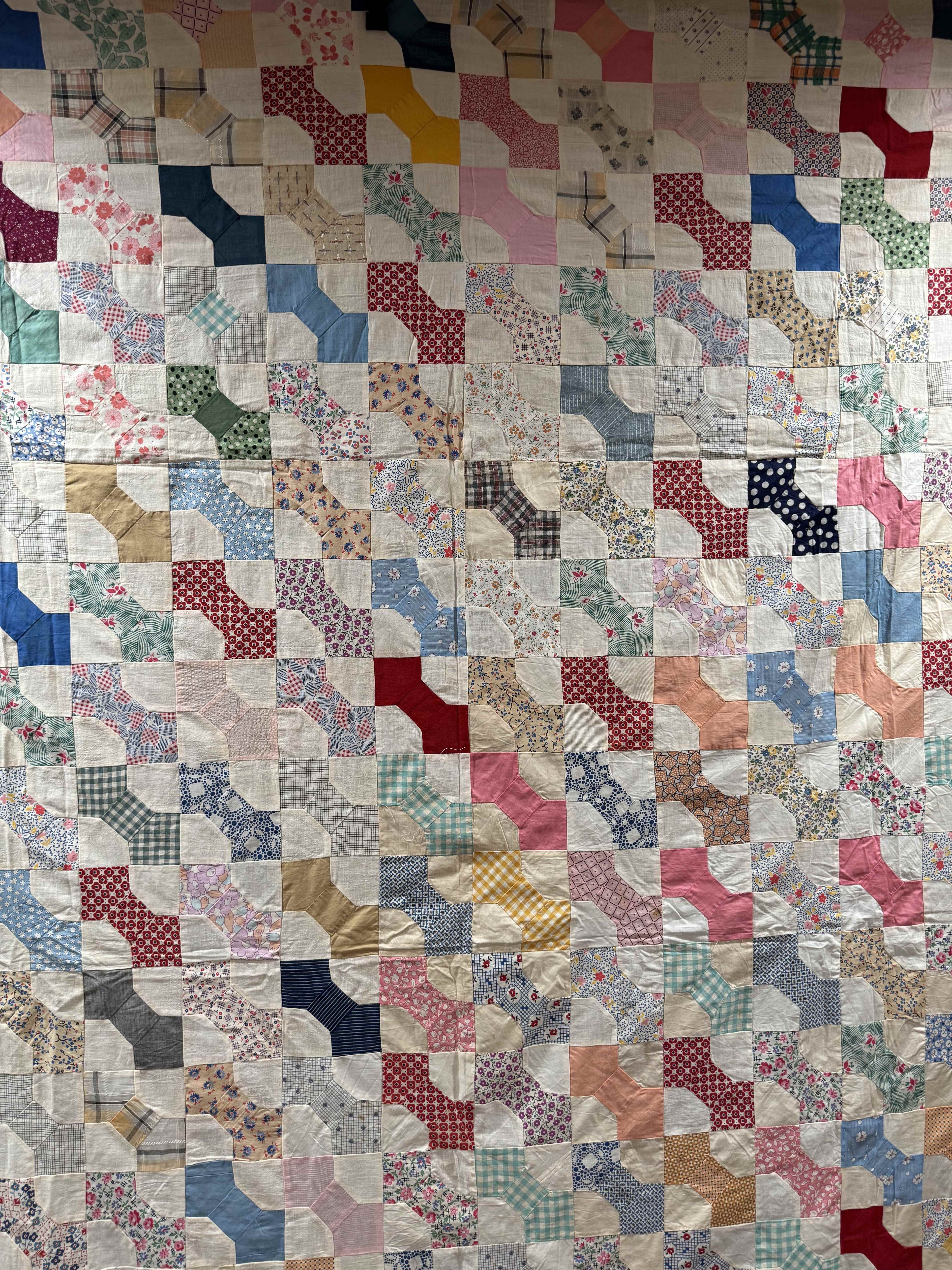 Vintage Quilt Top Snowball Four Patch Feed Sack