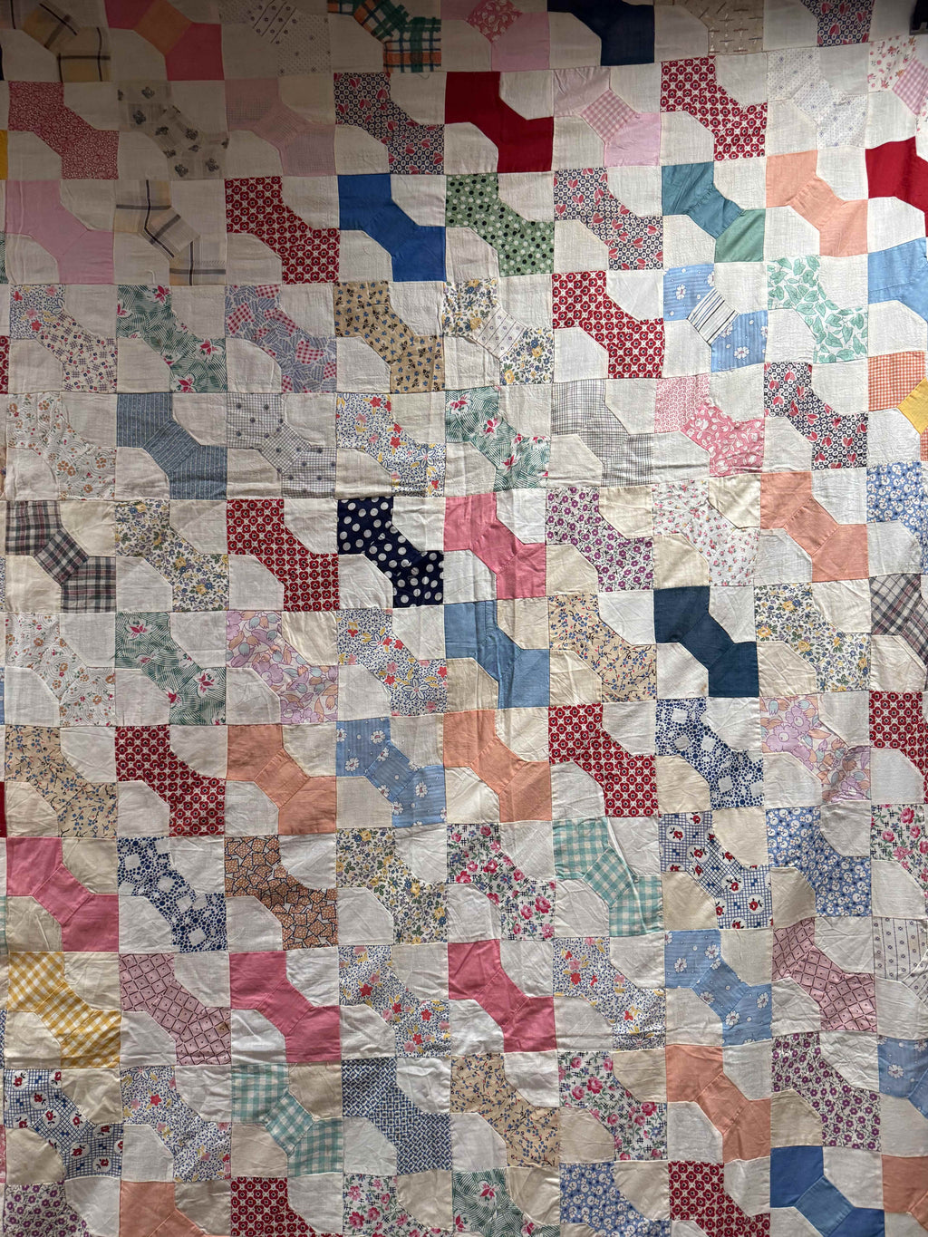 Vintage Quilt Top Snowball Four Patch Feed Sack