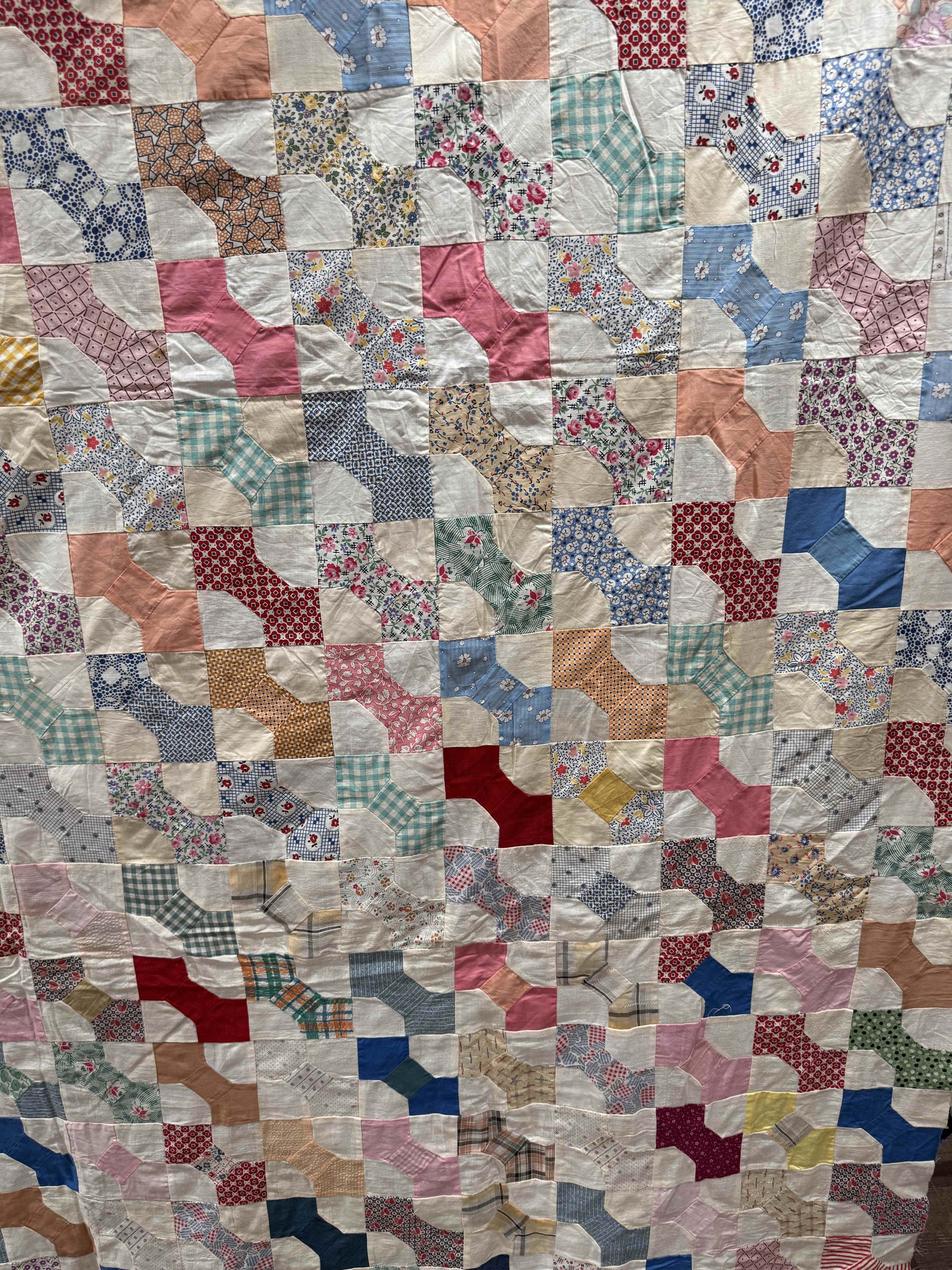 Vintage Quilt Top Snowball Four Patch Feed Sack