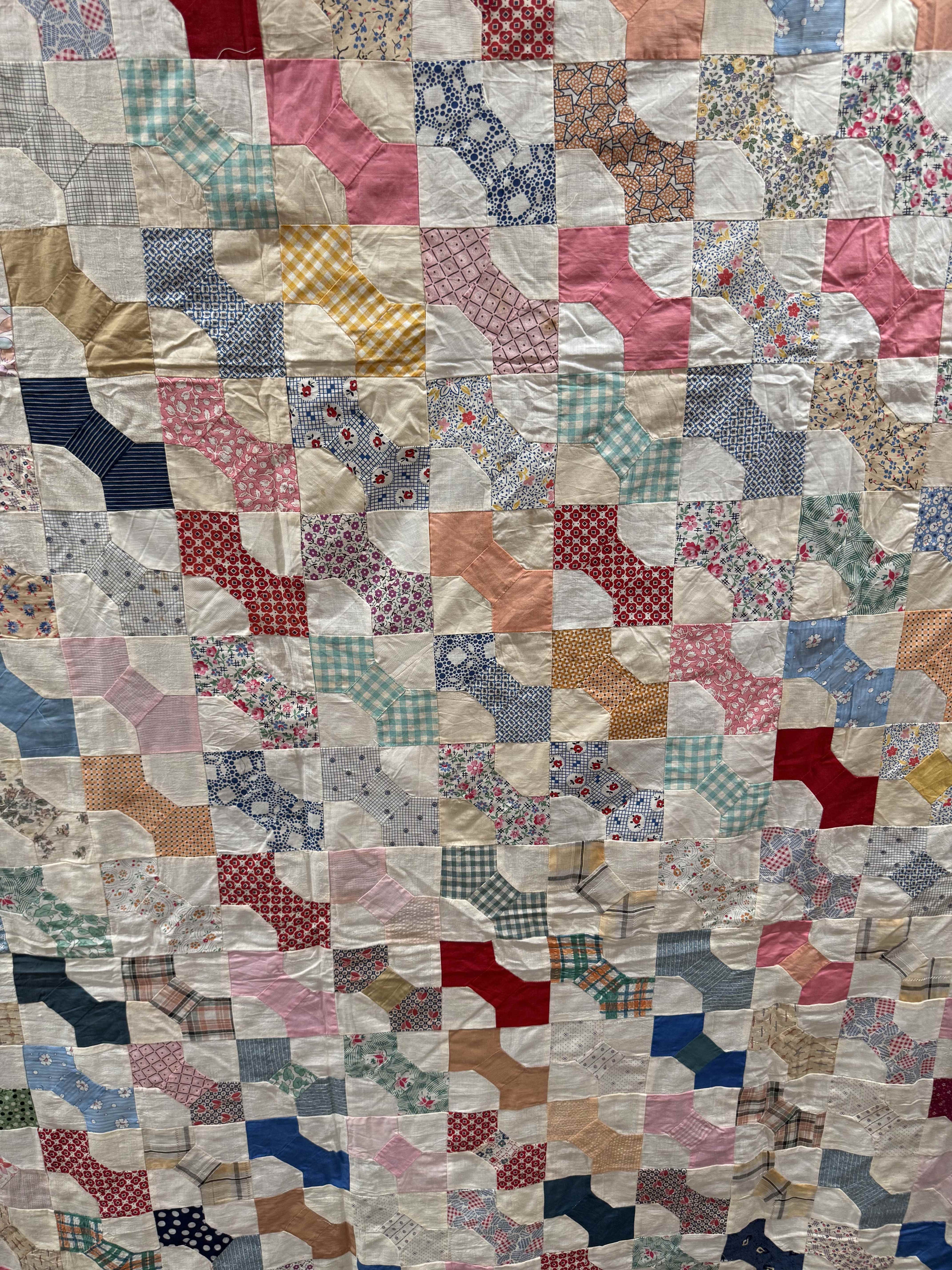 Vintage Quilt Top Snowball Four Patch Feed Sack