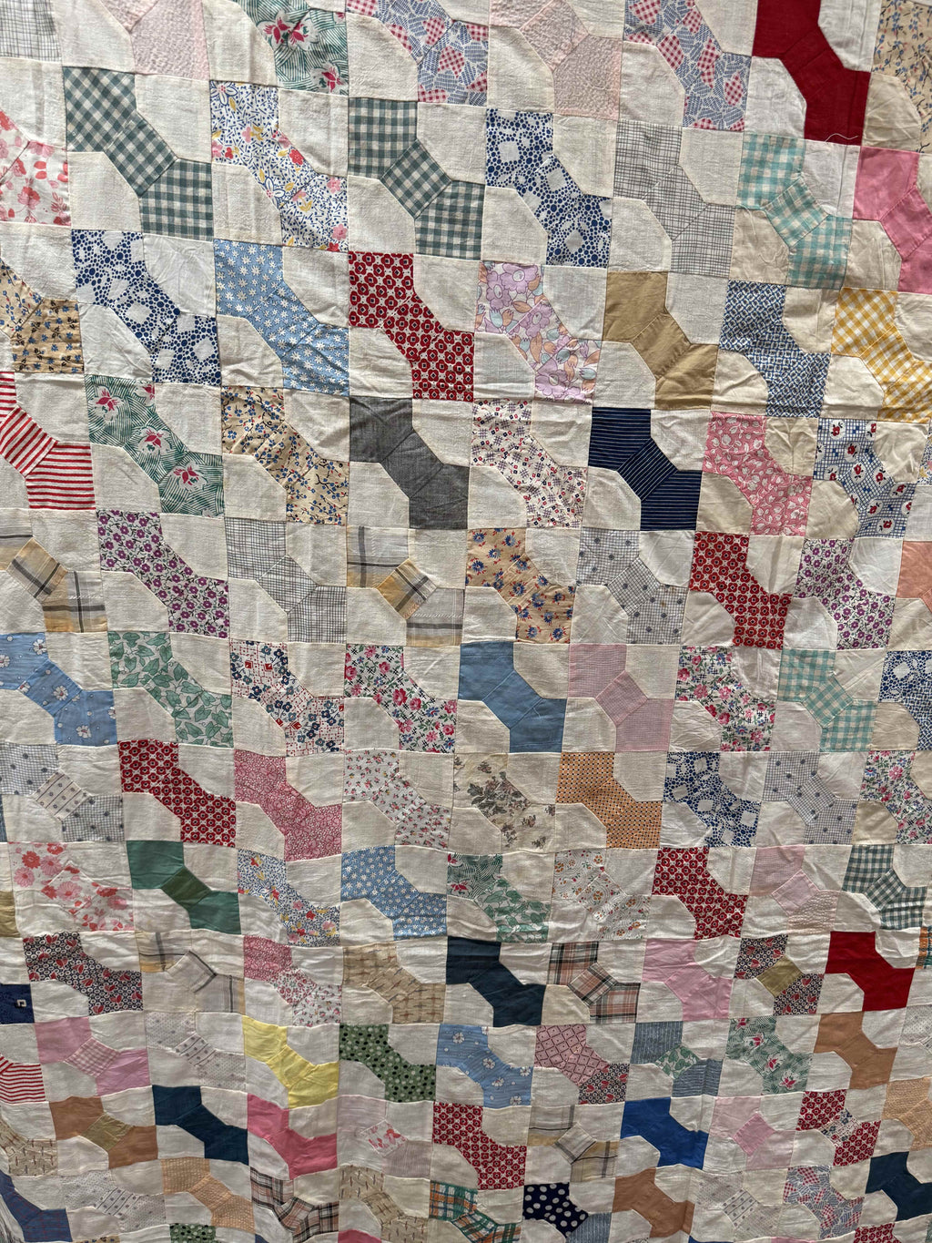 Vintage Quilt Top Snowball Four Patch Feed Sack