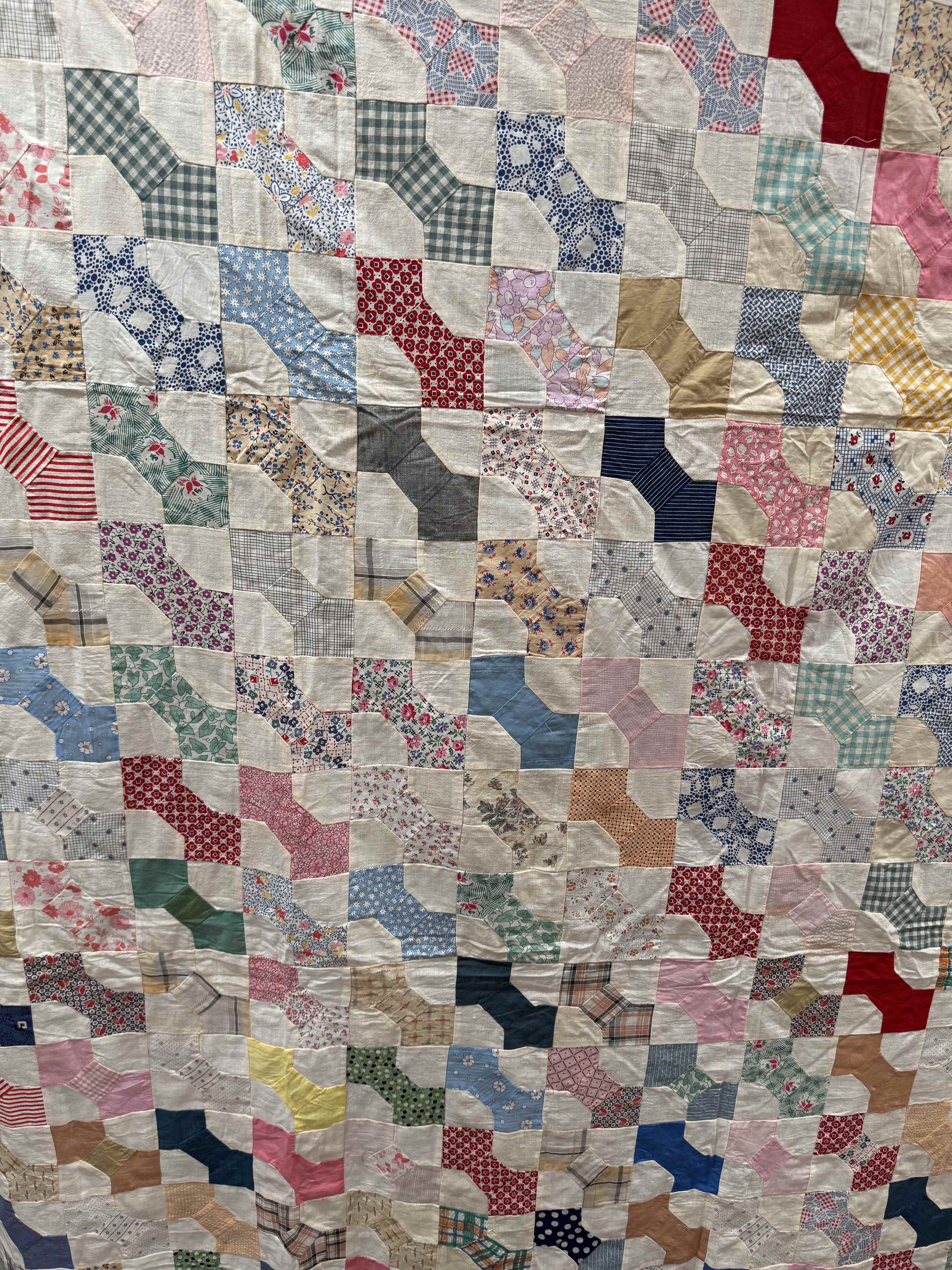 Vintage Quilt Top Snowball Four Patch Feed Sack