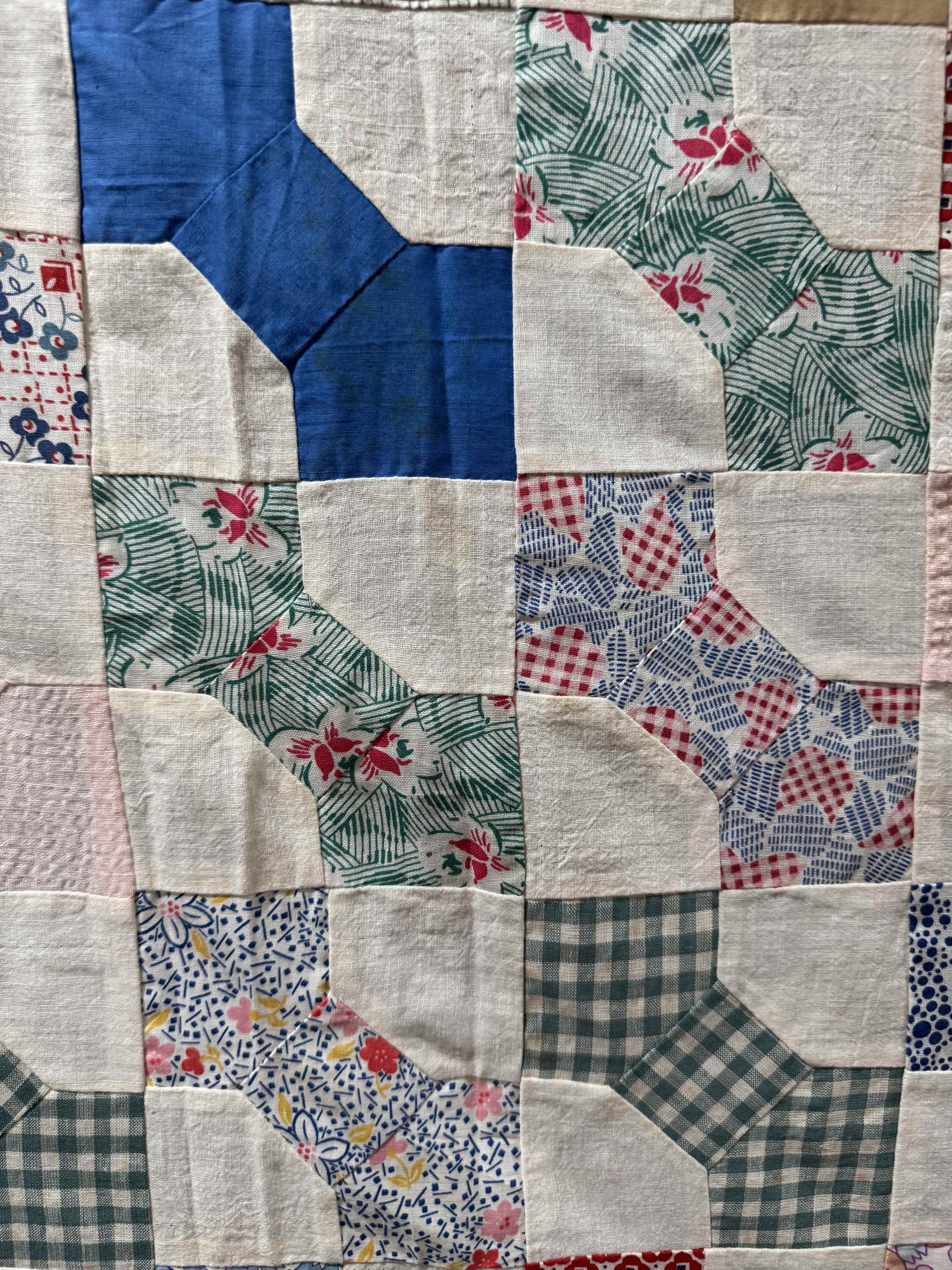 Vintage Quilt Top Snowball Four Patch Feed Sack