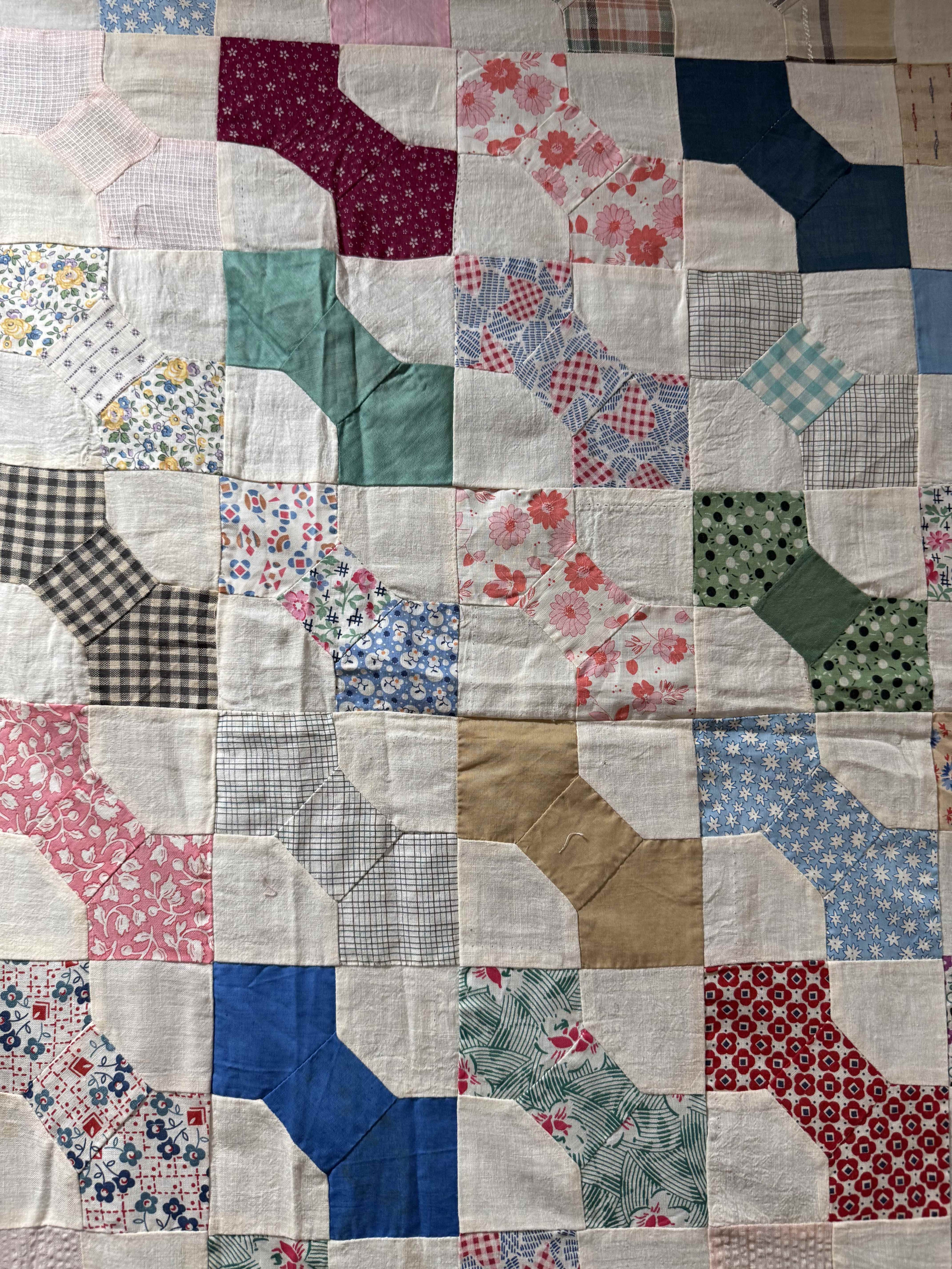 Vintage Quilt Top Snowball Four Patch Feed Sack
