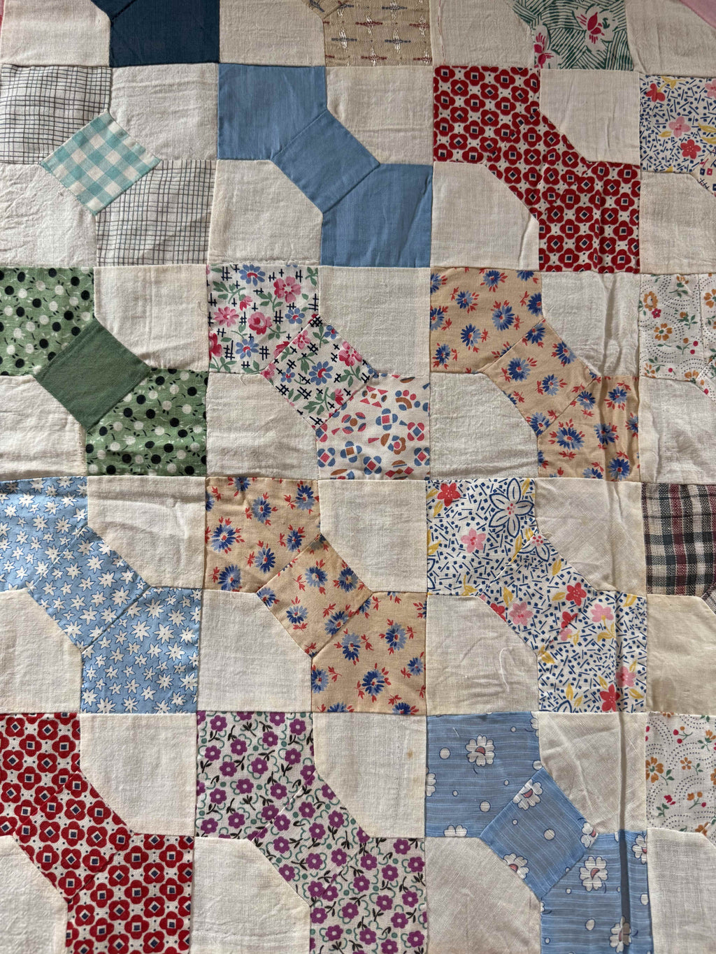 Vintage Quilt Top Snowball Four Patch Feed Sack
