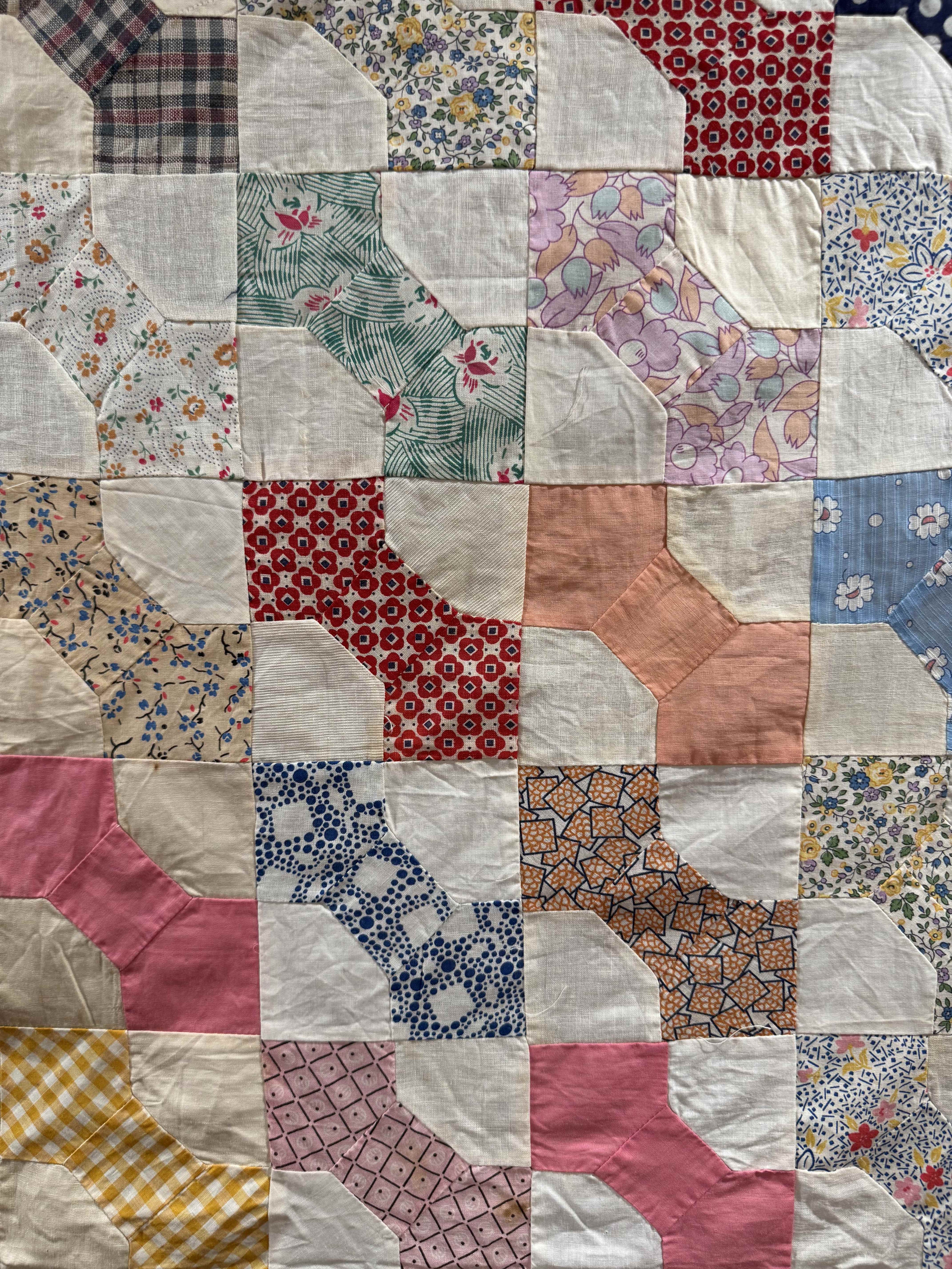 Vintage Quilt Top Snowball Four Patch Feed Sack
