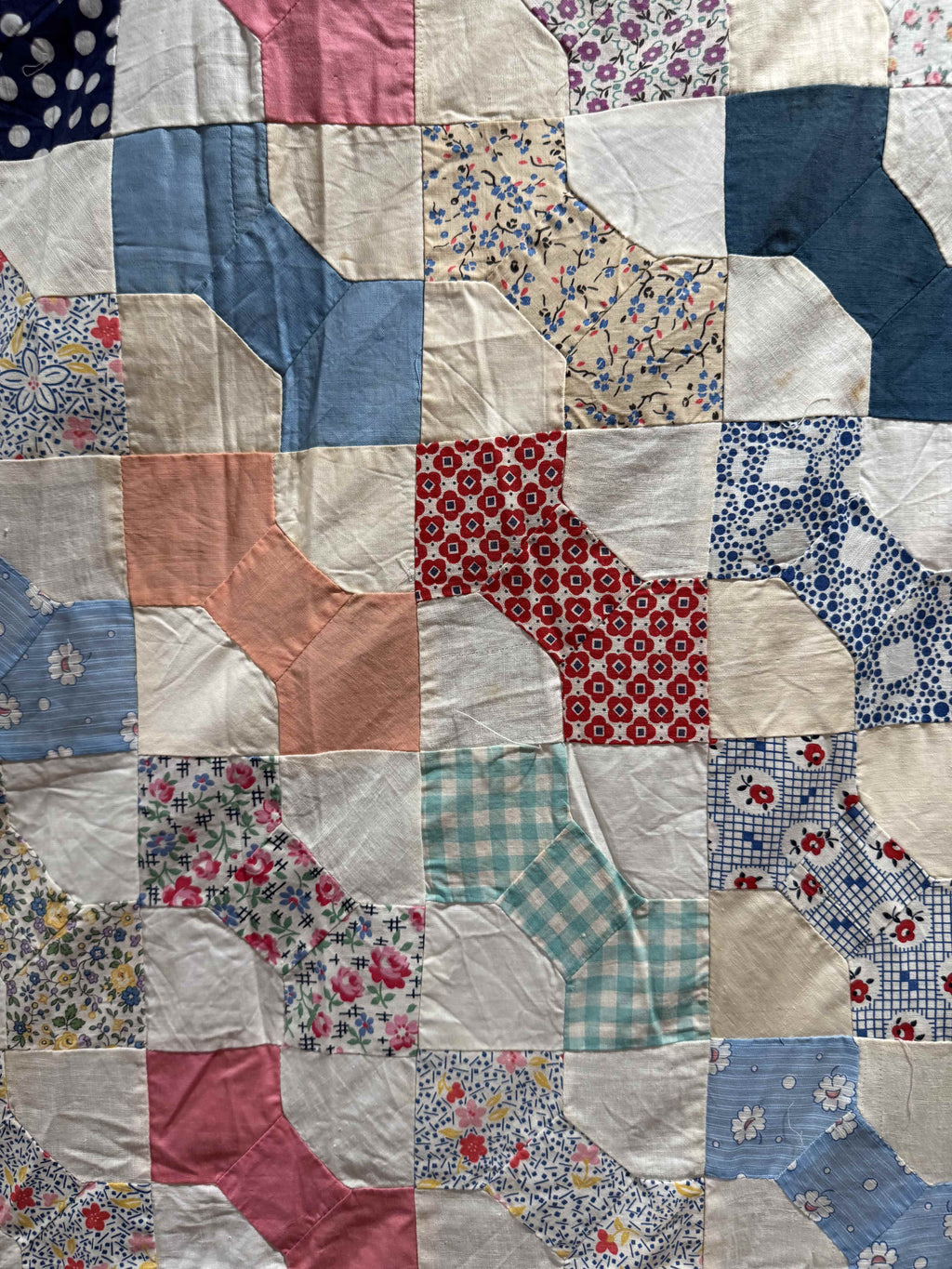Vintage Quilt Top Snowball Four Patch Feed Sack