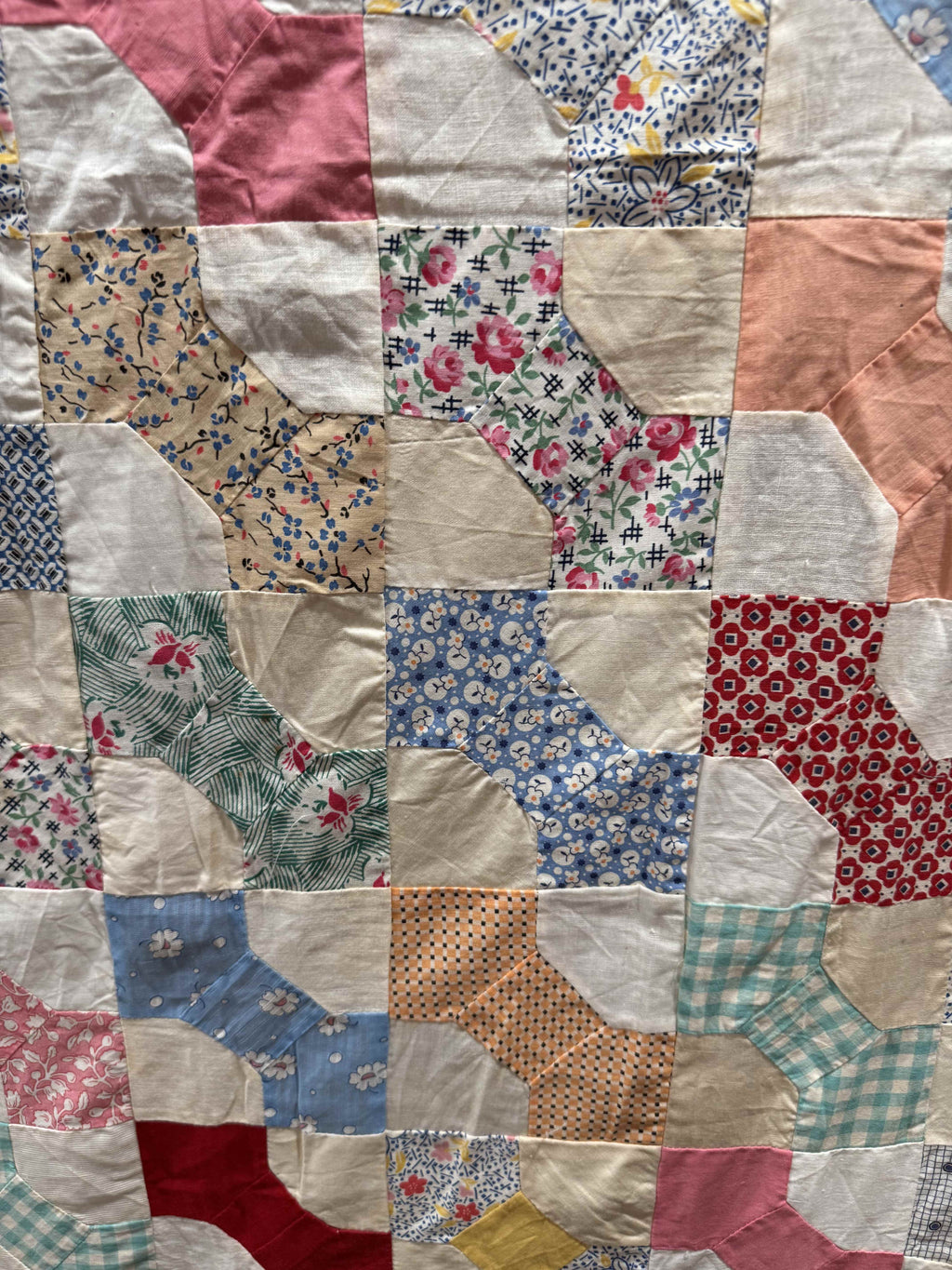 Vintage Quilt Top Snowball Four Patch Feed Sack