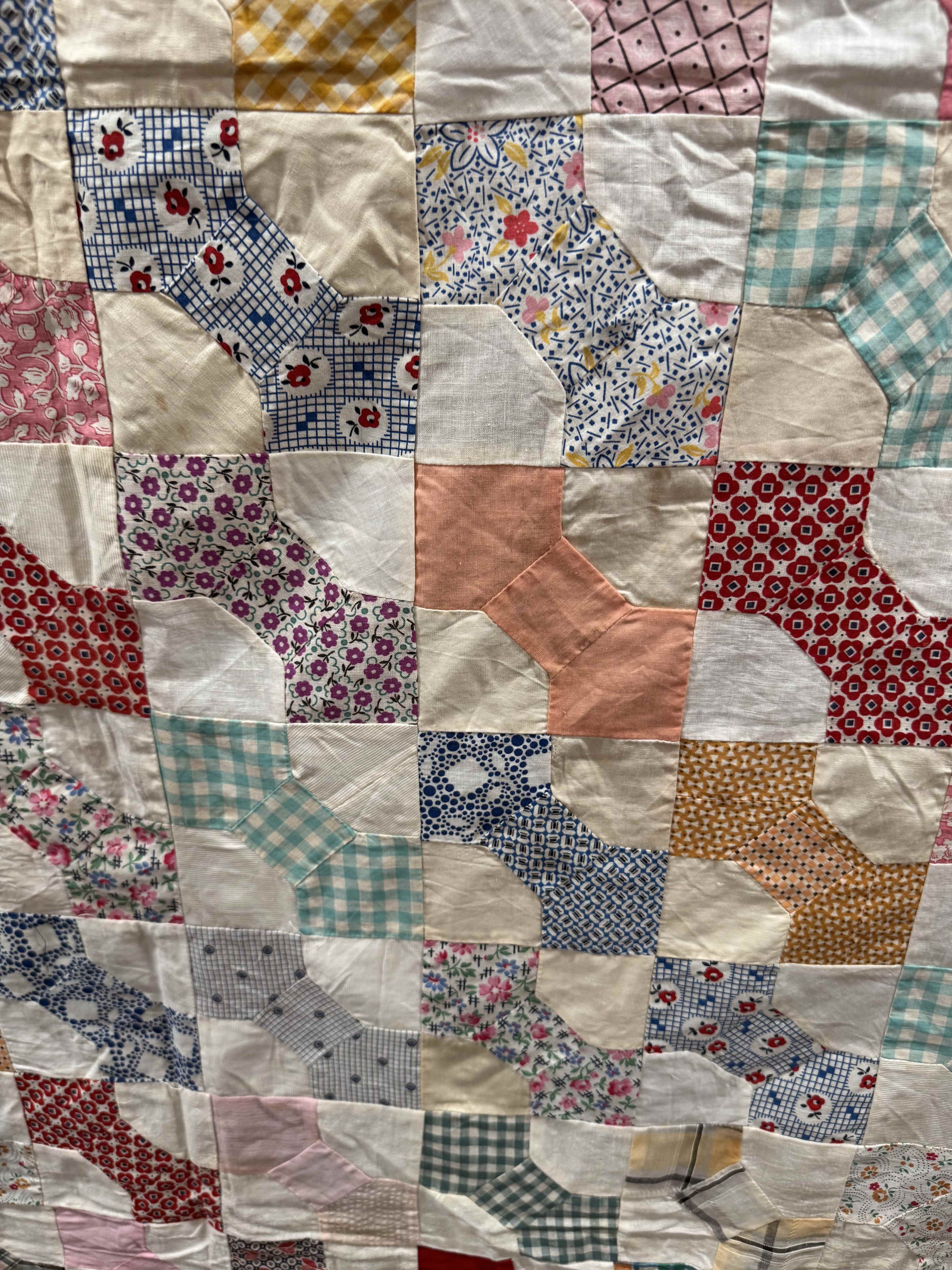 Vintage Quilt Top Snowball Four Patch Feed Sack